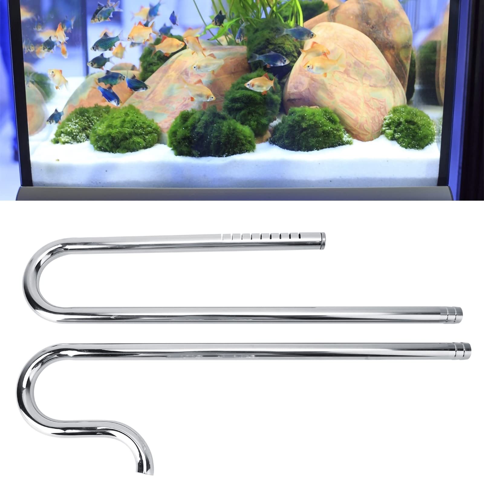 Aquarium Inflow Pipe, Lily Pipe Skimmer Stainless Steel Outflow Oil-Film Skimmer Filter Pipe Fish Tank Supplies (16/22mm)