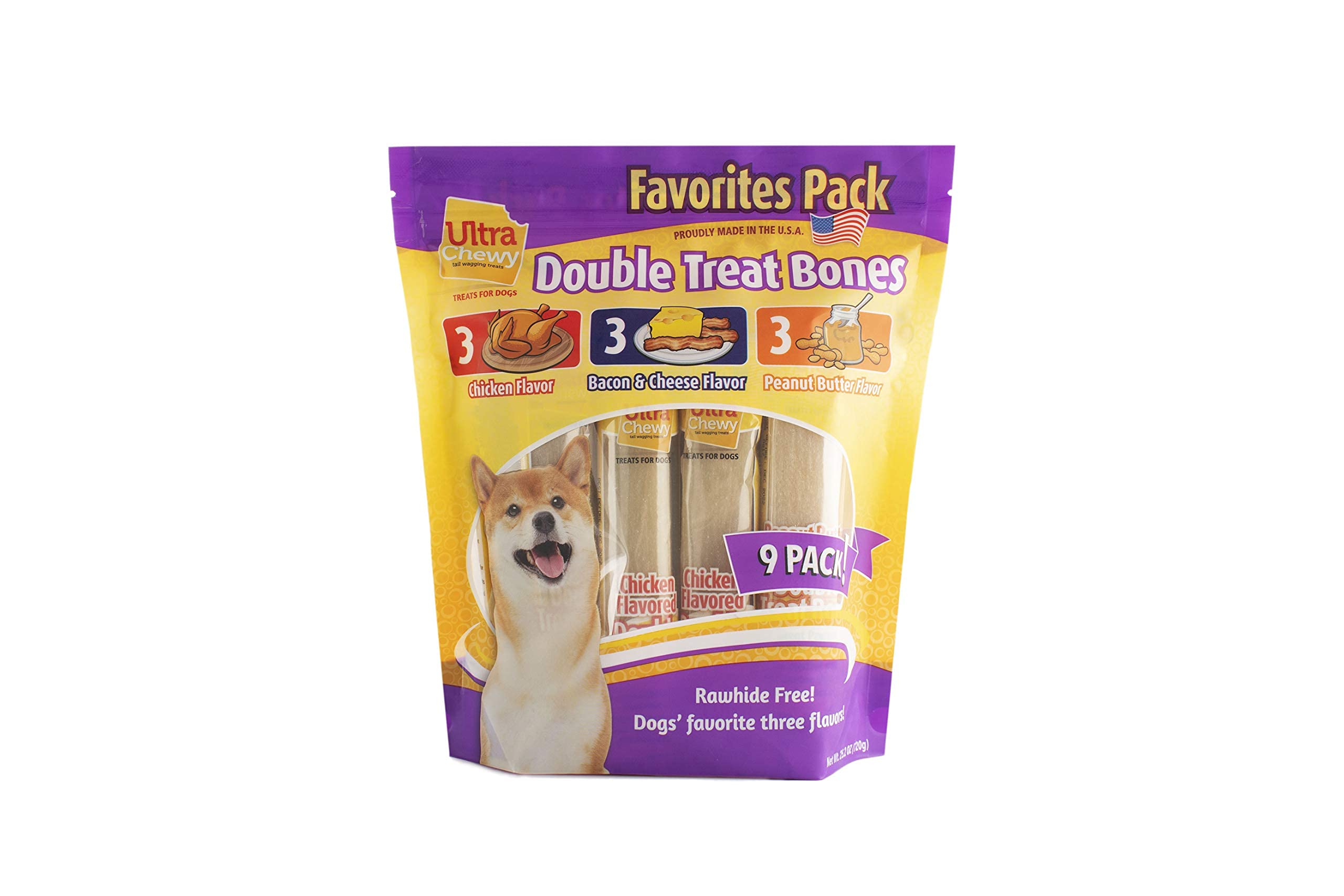 Ultra Chewy Double Treat Bones Favorites, Dog Treats, Made in The USA, Healthy Treats, Easy to Digest, Promotes Dental Health (A