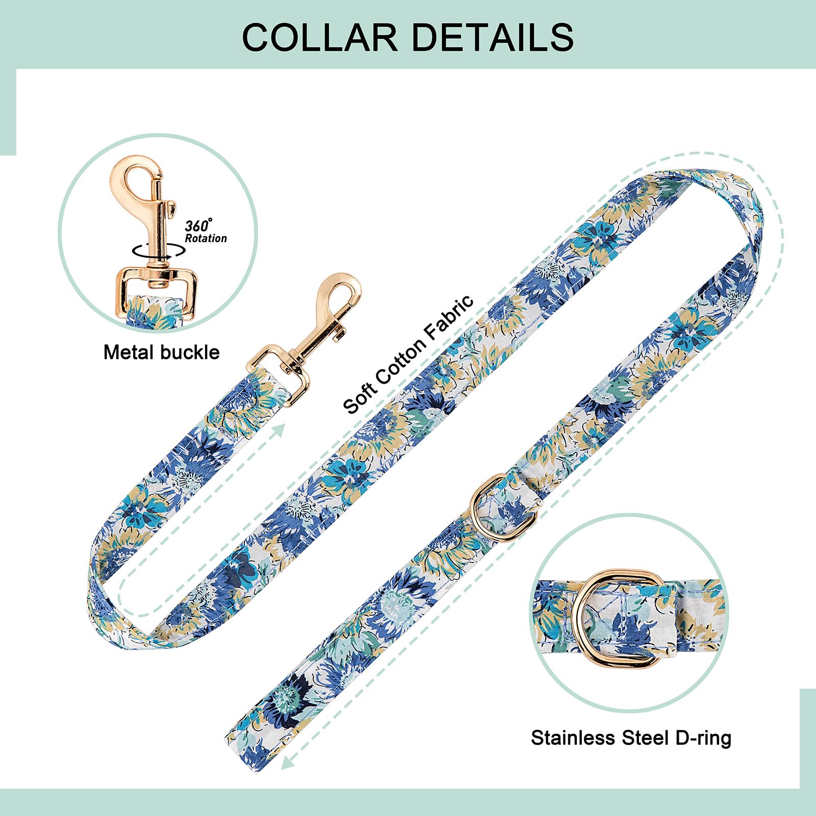 Dog Collar And Leash Set With Airtag Holder,Adjustable Dog Collars With Quick Release Metal Buckle, Flowers Patterns With Soft P