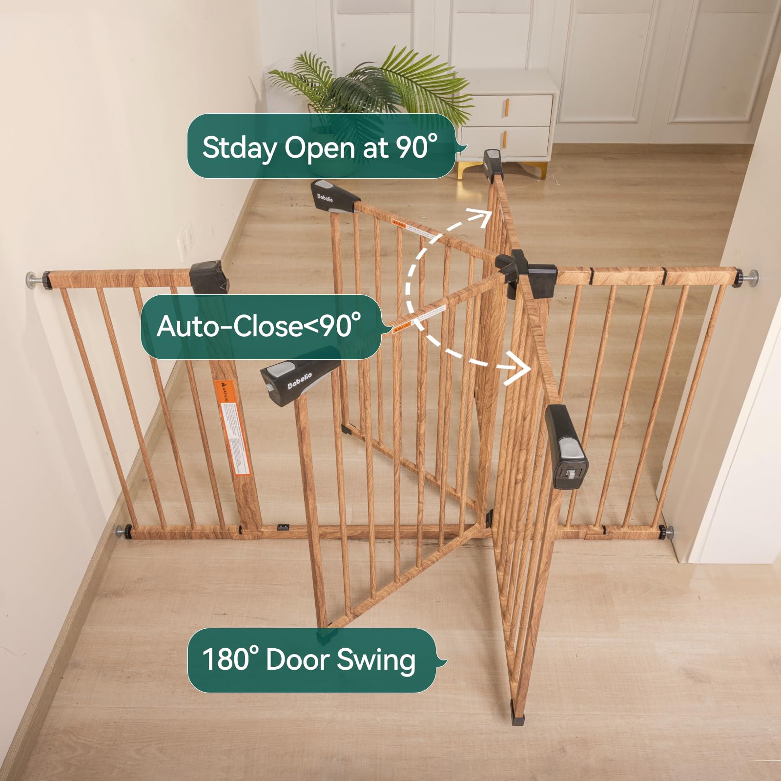 Babelio Metal Auto Close Baby Gate PressGuard P7, 29-55 Wide Extra Wide Pet Gate for The House and Doorways, Pressure Mounted Wa