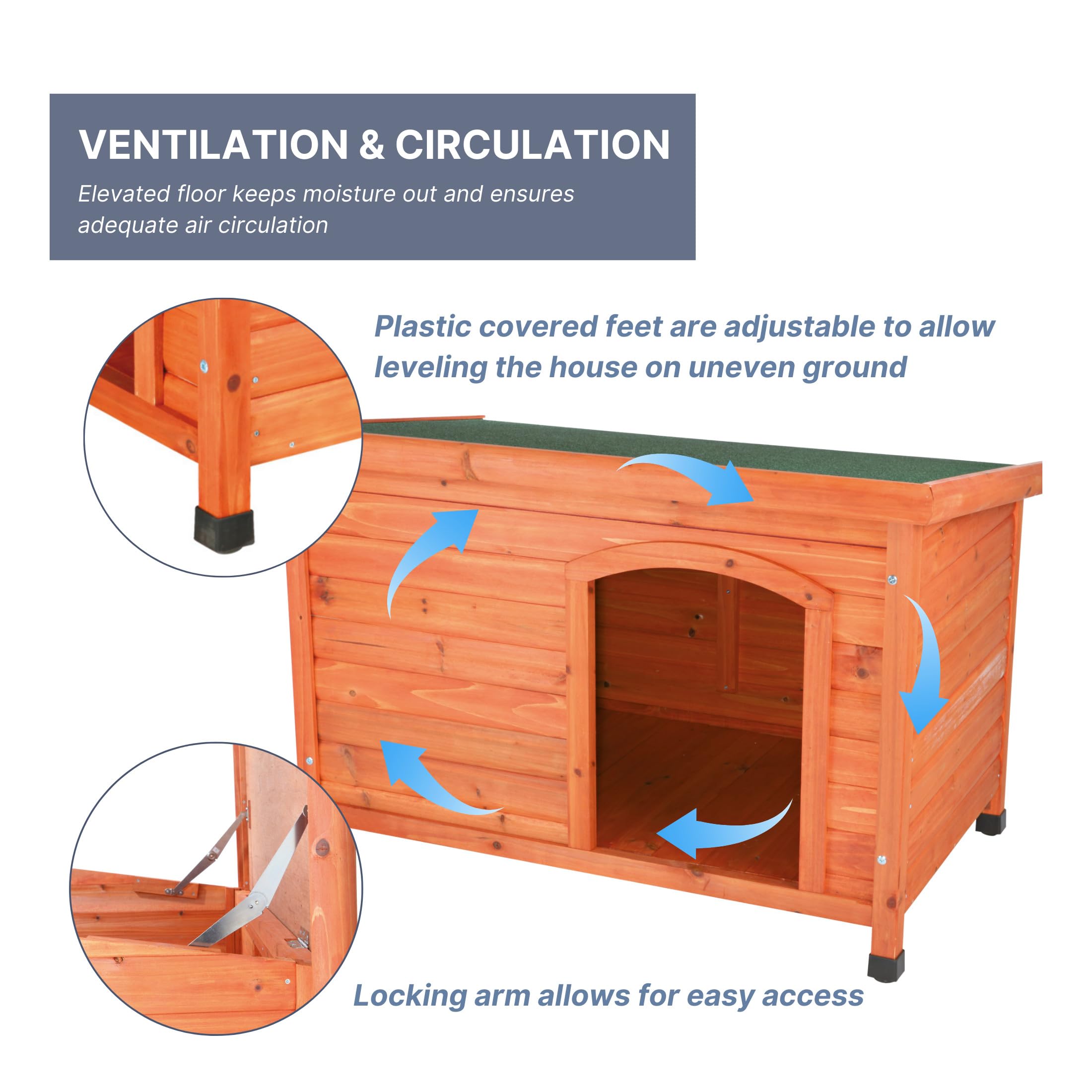 TRIXIE Large natura Classic Outdoor Dog House, Weatherproof Finish, Elevated Floor, Brown 45.5 x 31 x 32.25 inch