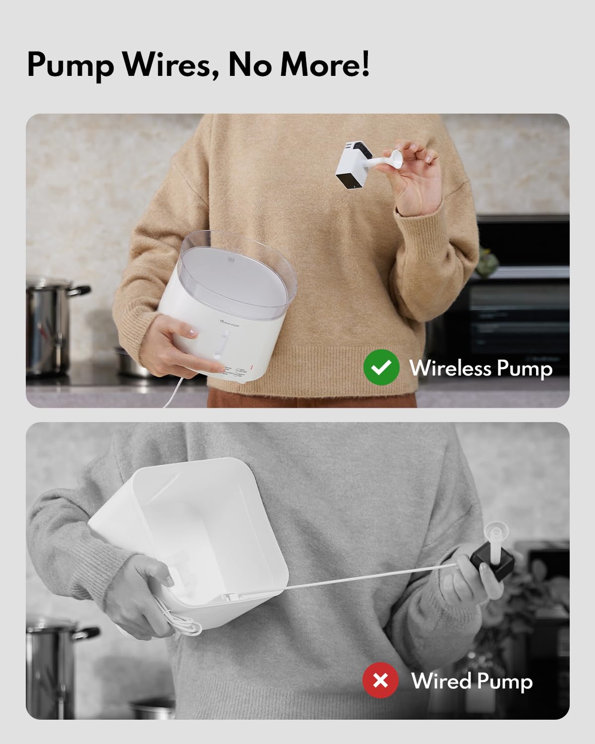 Silent Cat Water Fountain, Homerunpet Pet Fountain With Wireless-Pump, Small-Dog Water Dispenser, Dual Mode, Quick Assembly & Easy-Clean, Filters Included, 68 Oz/2L