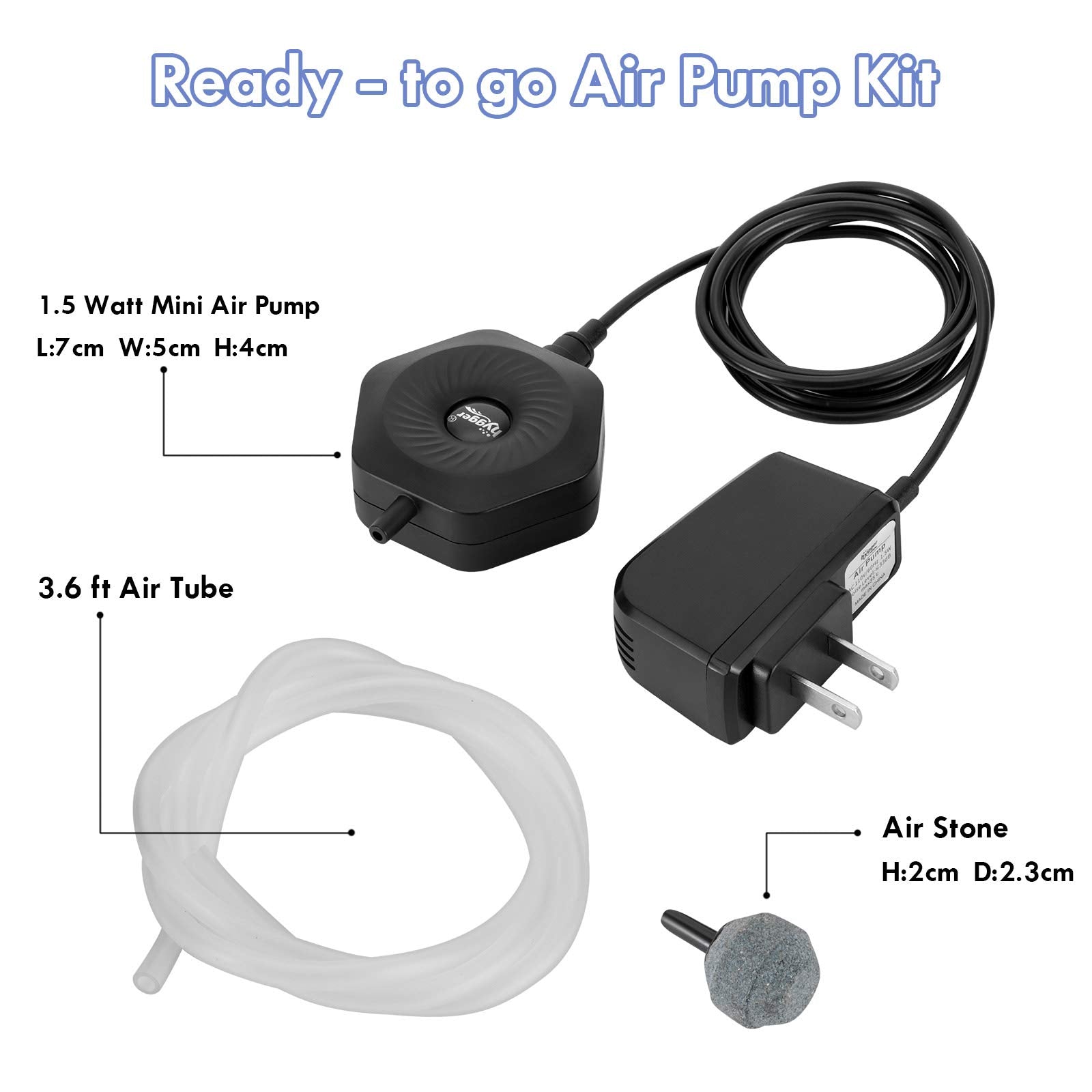 Hygger Quiet Mini Small Aquarium Air Pump Betta Fish Tank Bubbler Oxygen Aeration Pump With Air Stone Tubing Suction Cup For 0.5-15 Gal Fish Bowl