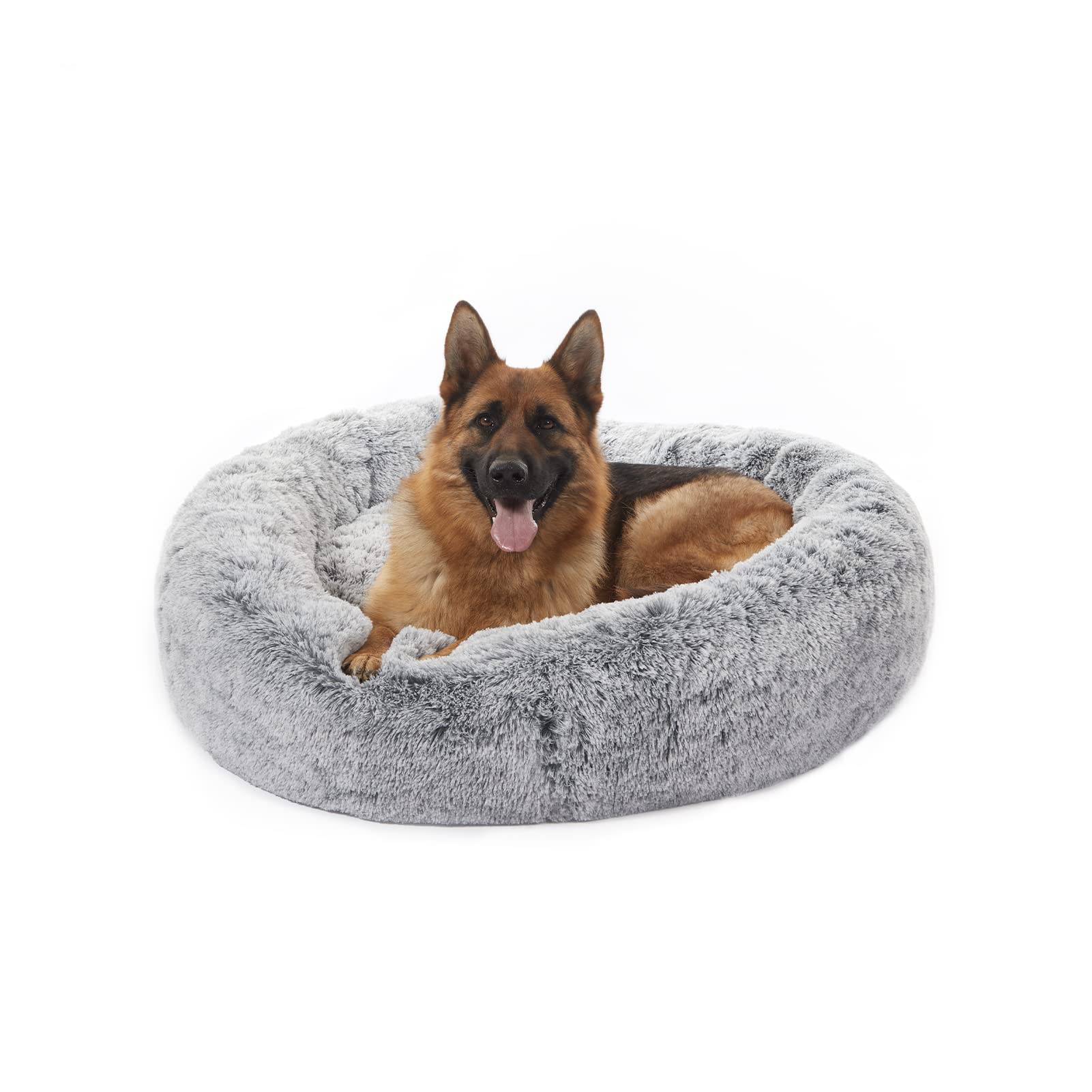 Bedfolks Calming Donut Dog Bed, 45 Inches Round Fluffy Dog Beds For Extra Large Dogs, Anti-Anxiety Plush Dog Bed, Washable Pet Bed With Non-Slip Bottom (Dark Grey, Extra Large)