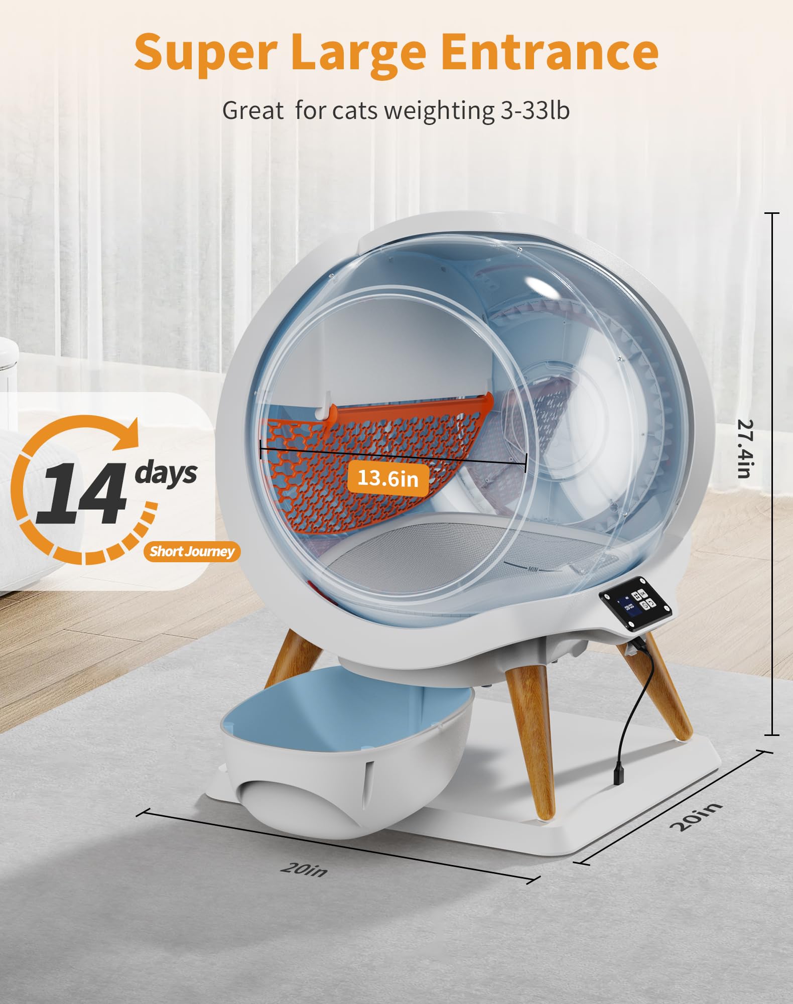 Honeyguaridan Self Cleaning Cat Litter Box, Waterproof Automatic Cat Litter Box,App Control, Odourless, Integrated Safety Protec