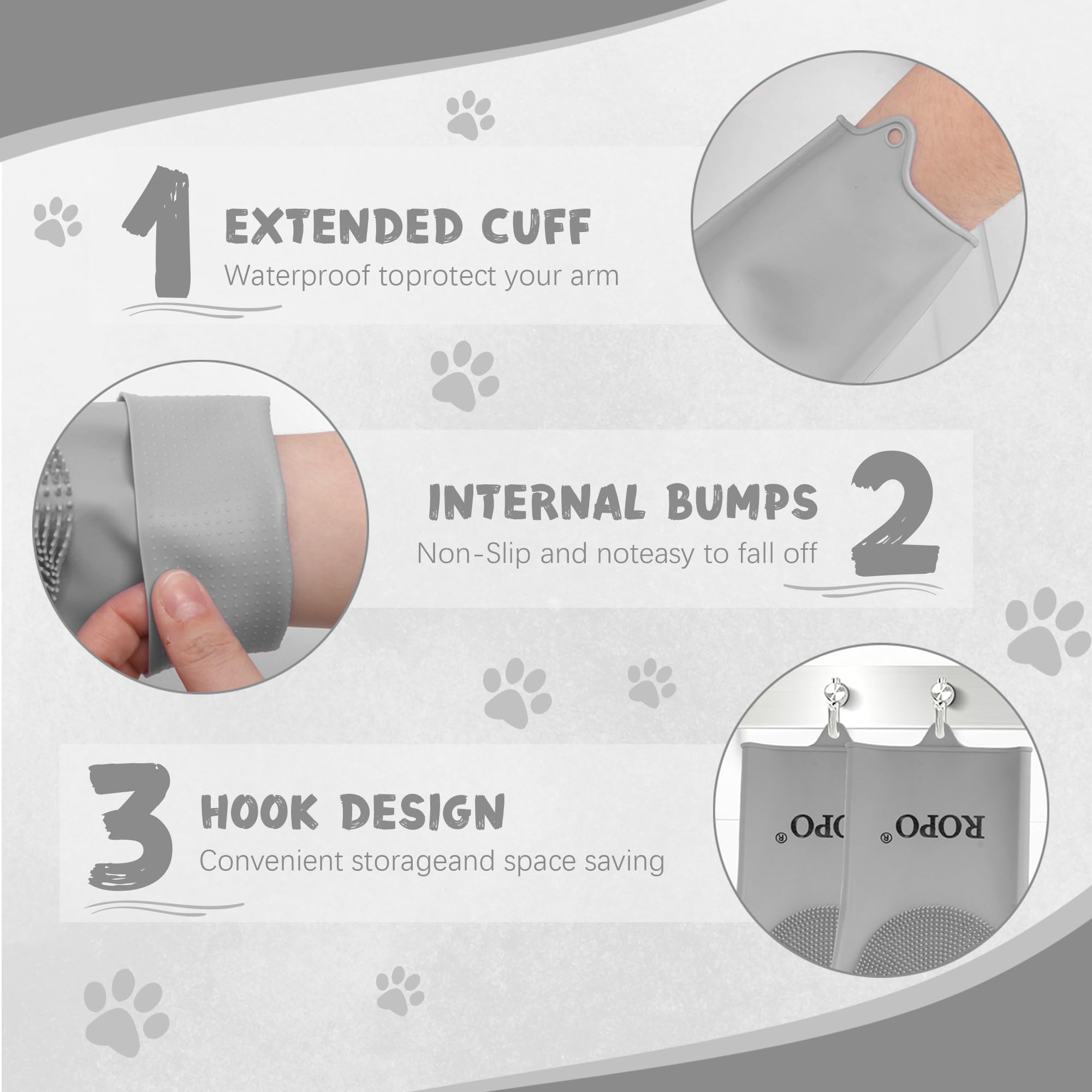 Ropo Silicone Gloves For Pet Grooming, Multi-Functional Gloves For Pet Hair Shedding, Bathing, And Massage (Grey+Purple)