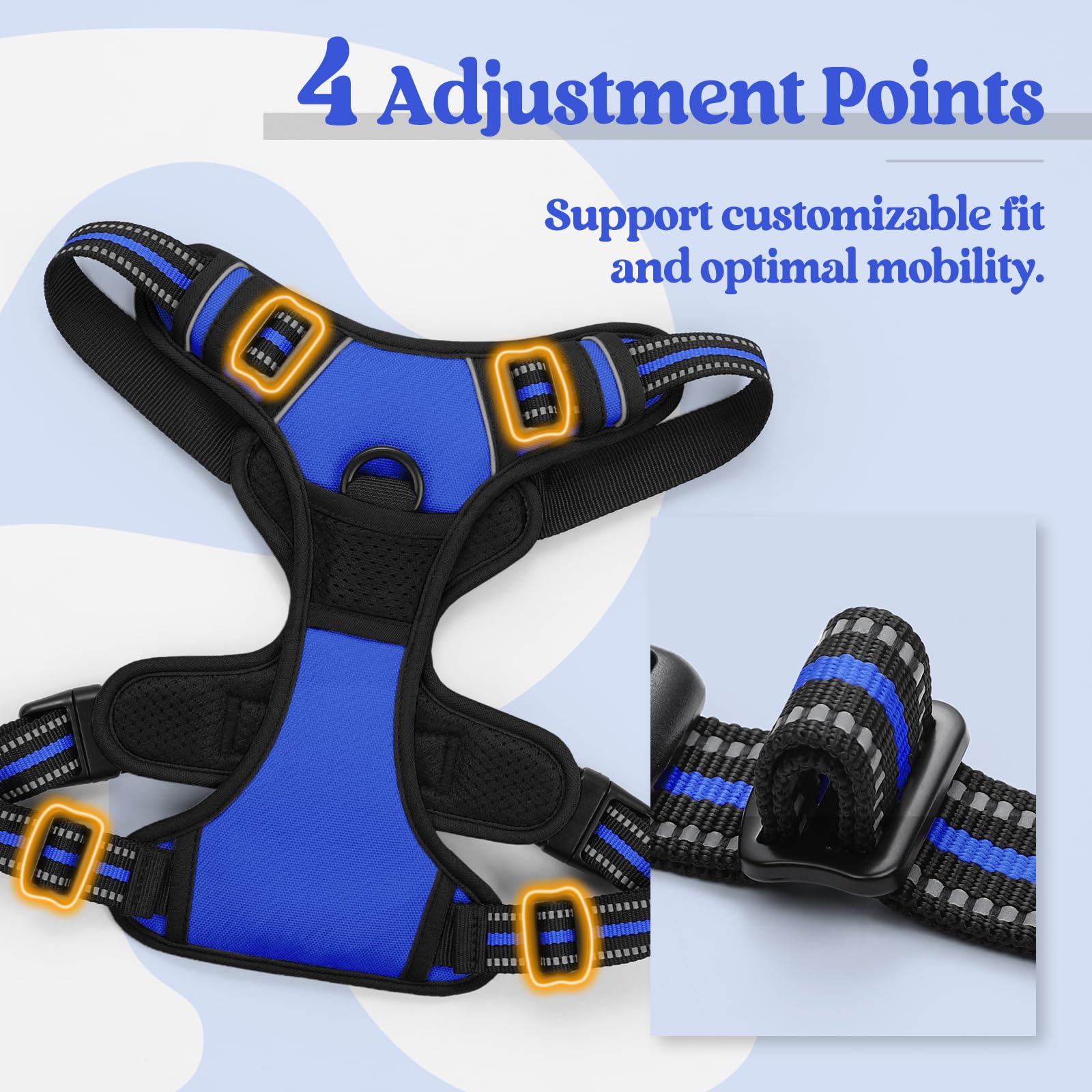 Rabbitgoo Dog Harness No Pull With 2 Leash Clips, Adjustable Soft Padded, Reflective Oxford No Choke Pet Vest With Easy Control