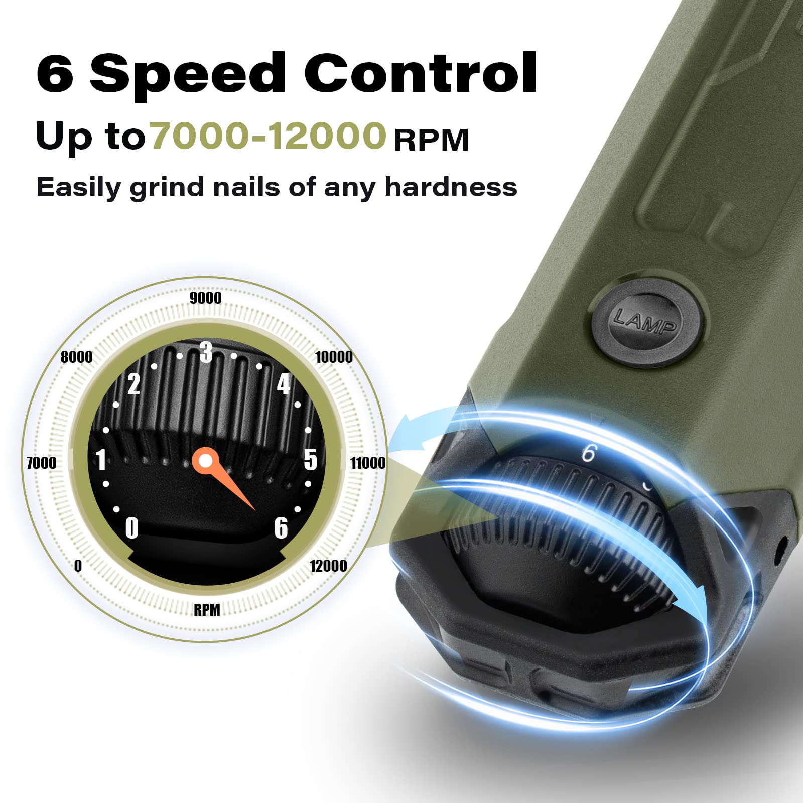 Casfuy 6-Speed Dog Nail Grinder - Newest Enhanced Pet Nail Grinder Super Quiet Rechargeable Electric Dog Nail Trimmer Painless Paws Grooming & Smoothing Tool For Large Medium Small Dogs (Army Green)