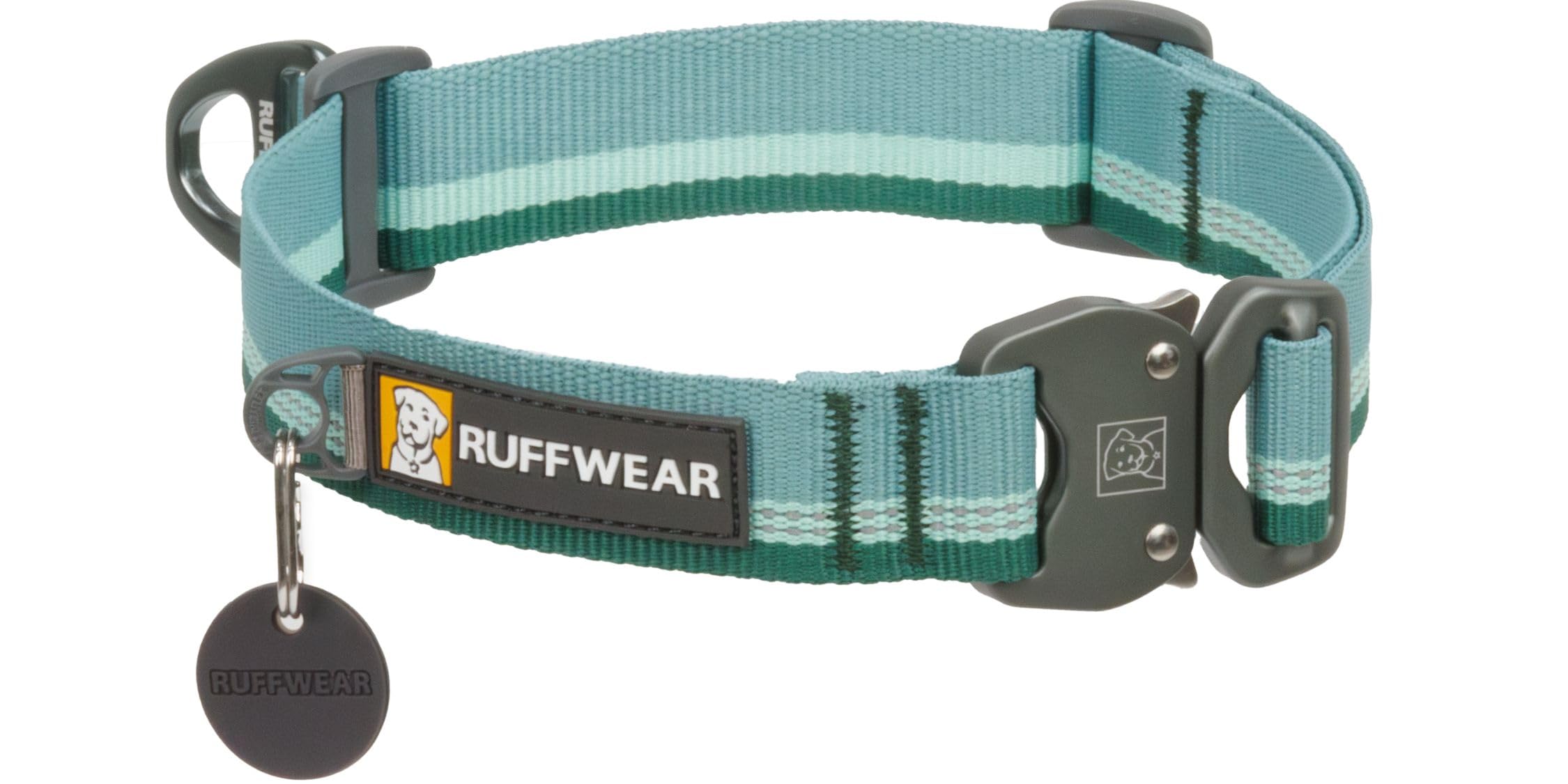 Ruffwear, Top Rope Dog Collar, Reflective Metal Buckle Dog Collar for Everyday Use, River Rock Green, 20-26