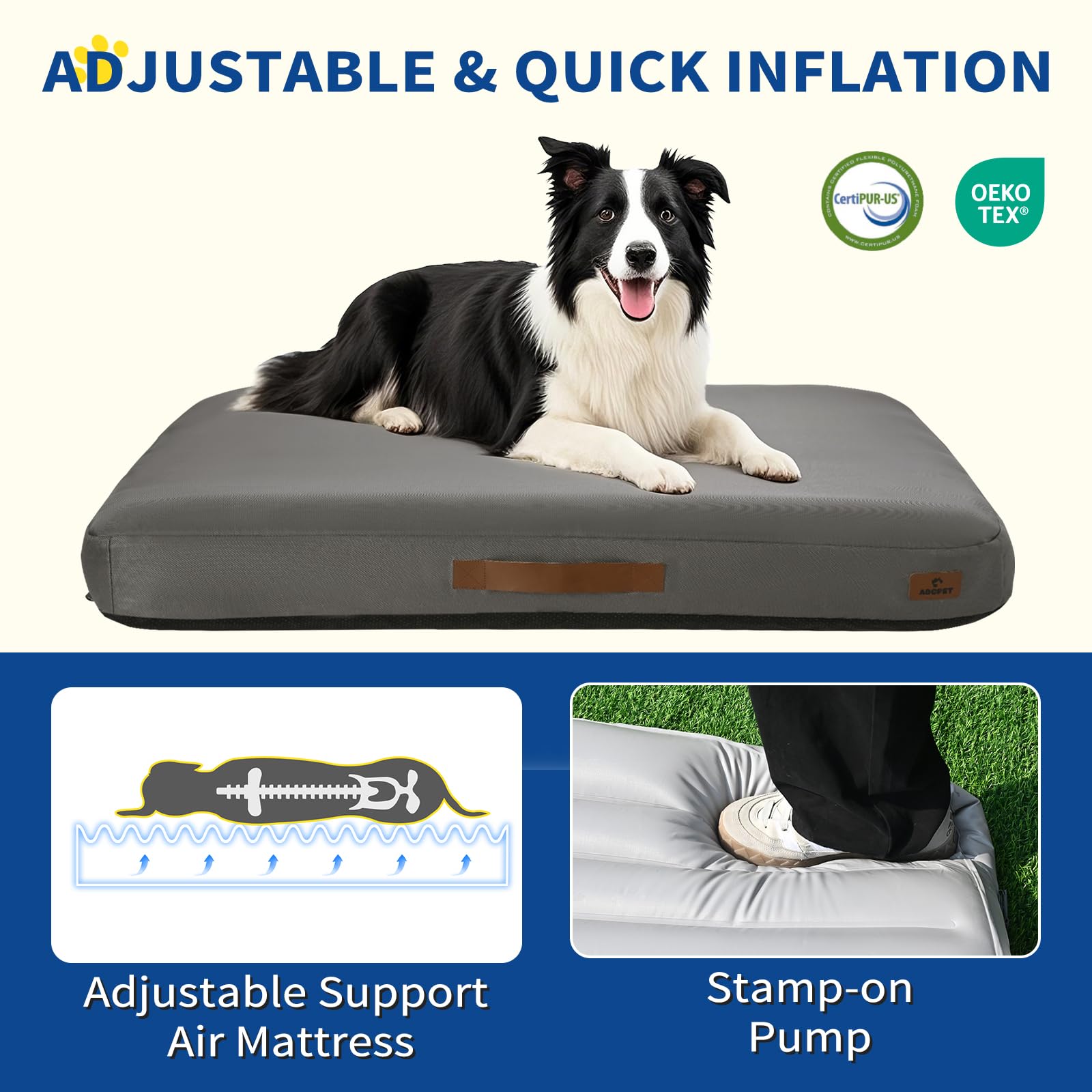 Abcpet Outdoor Inflatable Dog Bed For Medium Dogs, Outdoor Travel Dogs Met With Removeable Cover, Inflated Dog Bed Waterproof Su