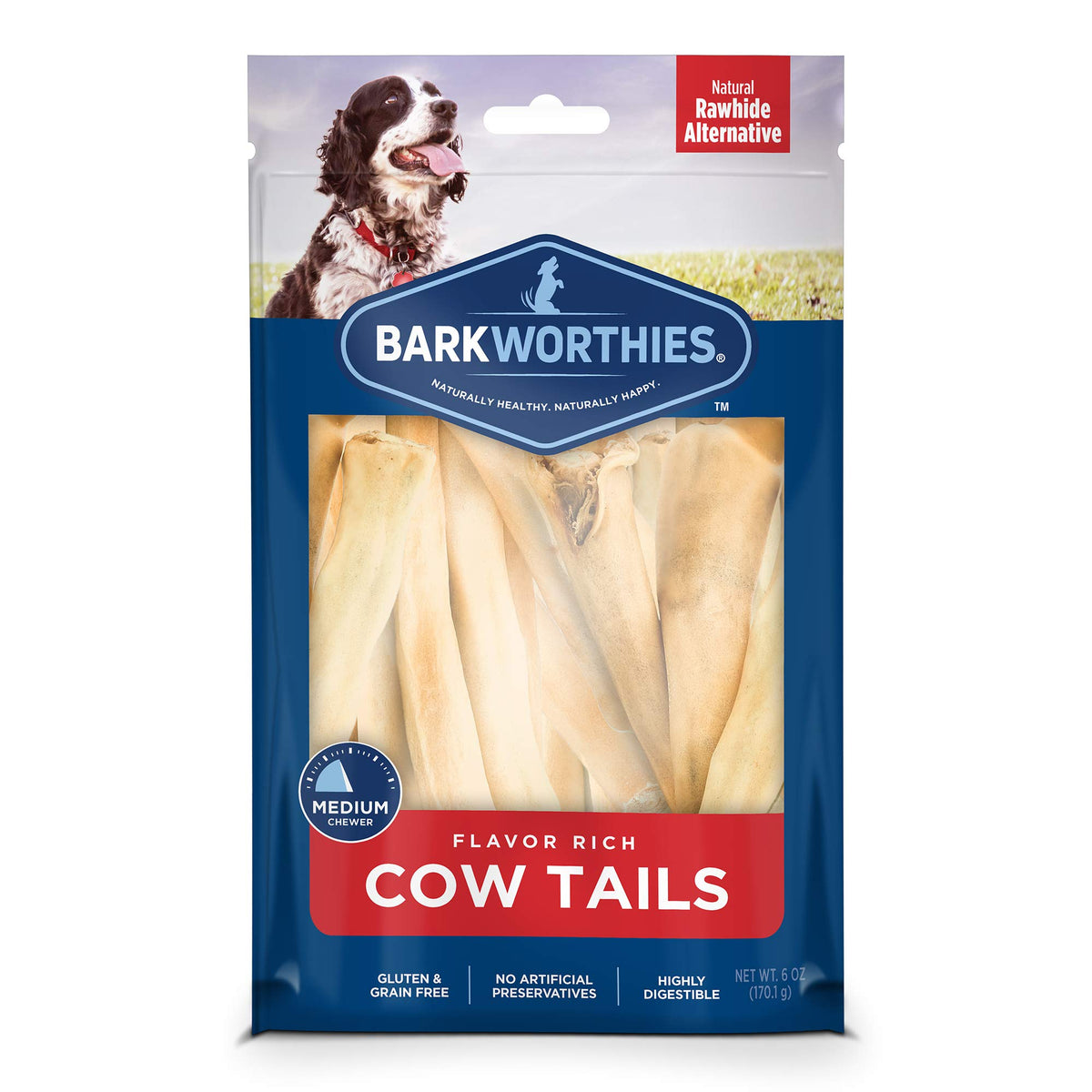 Barkworthies All-Natural Dog Treats - Flavor-Rich Cow Tail Chews (6 Oz.) - High In Protein & Low In Fat