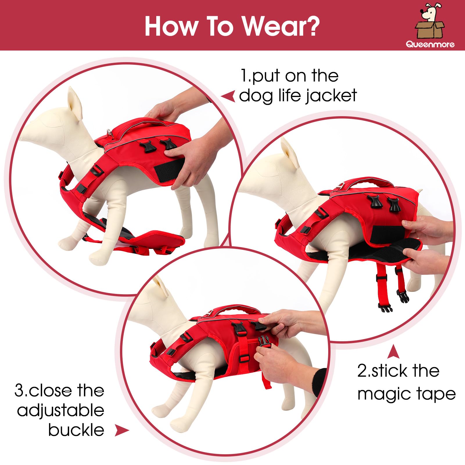 Queenmore Dog Life Vest For Swimming Boating,Adjustable Large Ripstop Dog Life Vest,Dog Lifesaver With Superior Buoyancy And Res