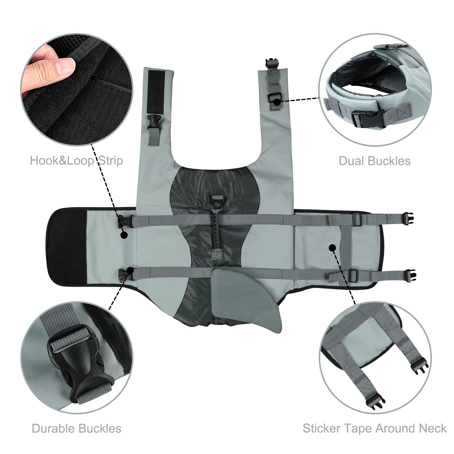 Haocoo Dog Life Jacket Vest Saver Safety Swimsuit Preserver With Reflective Stripes/Adjustable Belt For Dog (Xx-Large, Shark)