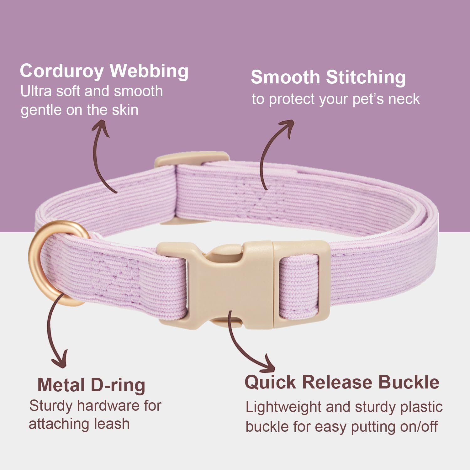 Yudote Soft Cotton Dog Collar Adjustable Corduroy Dog Collars For Small Medium Large Dogs(Purple,Small)