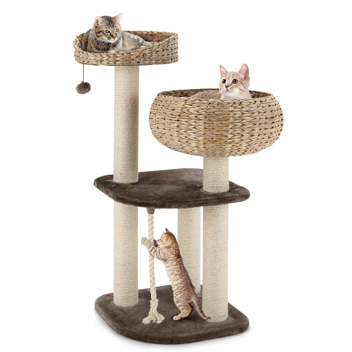 Tangkula Modern Cat Tree For Indoor Cats, Small/Tall Cat Tree With Natural Sisal Scratching Post, Hand-Made Wicker Cat Condo & T