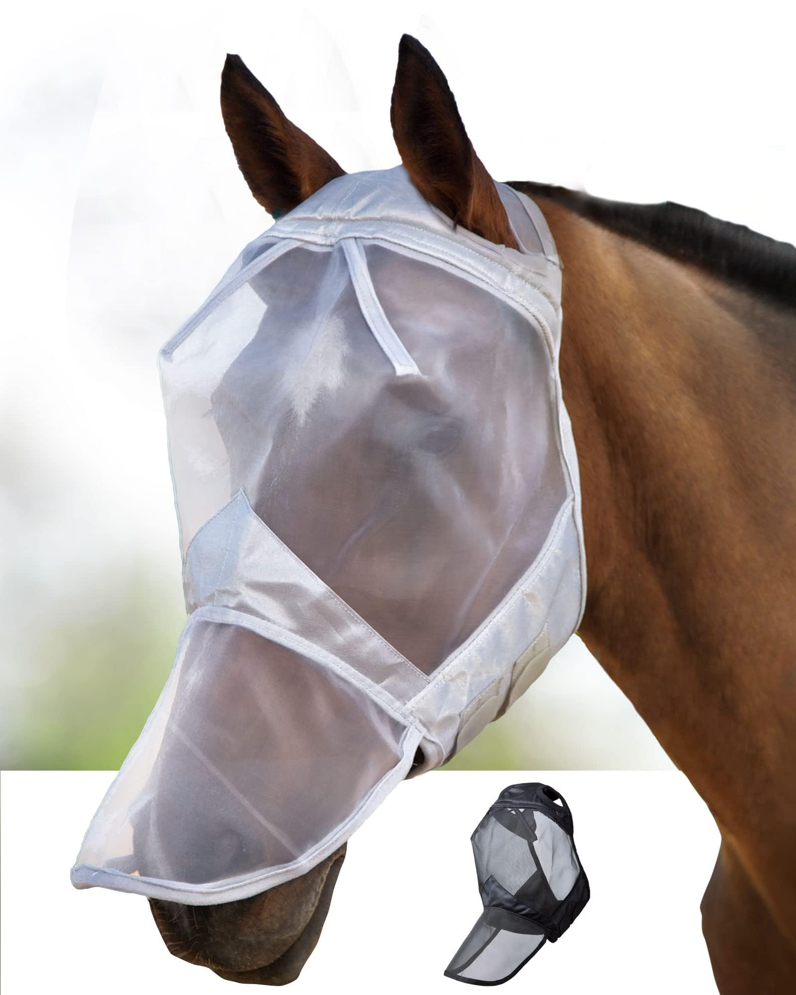 Harrison Howard CareMaster Horse Fly Mask Full Face No Ears Moonlight Silver XL Extra Full Size