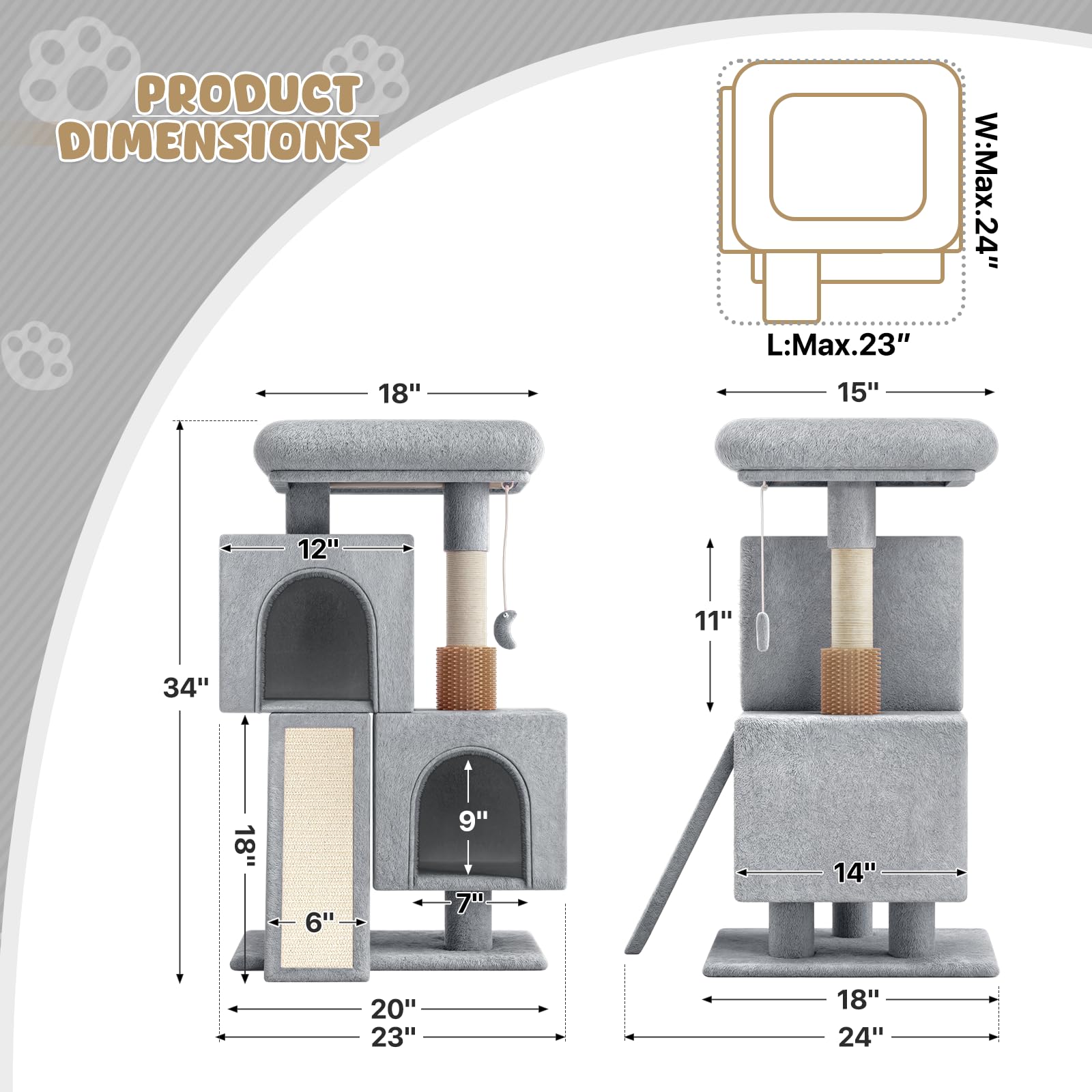 Magshion 34' Cat Tree Tower For Indoor Cats, Multi-Level Cat Condo With Extra Large Perch, Scratching Post And Sisal Ramp, Clim