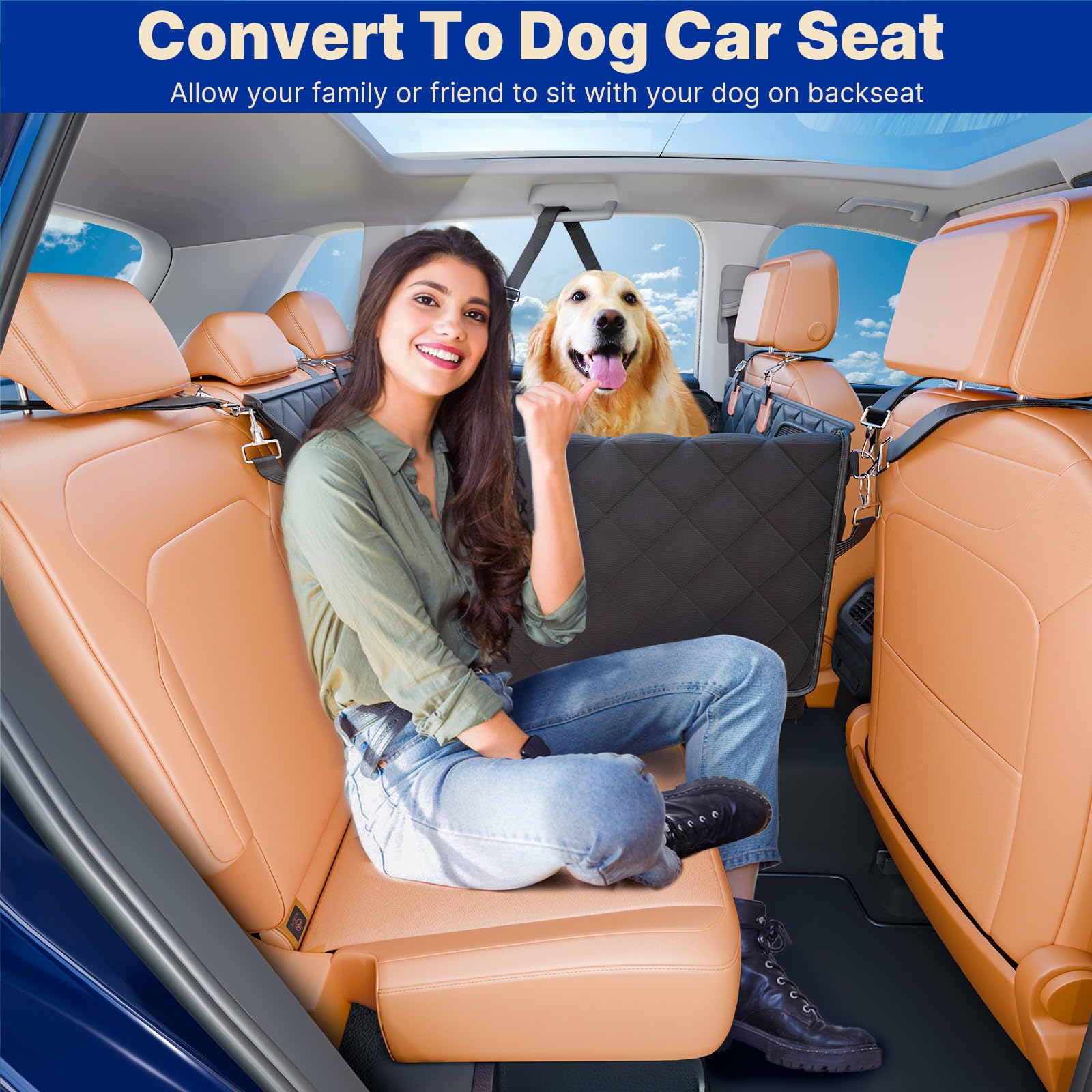 ITNAST Convertible Back Seat Extender for Dogs, Foldable 400lbs Hard Bottom Dog Car Seat Cover for Back Seat, Waterproof Dog Ham