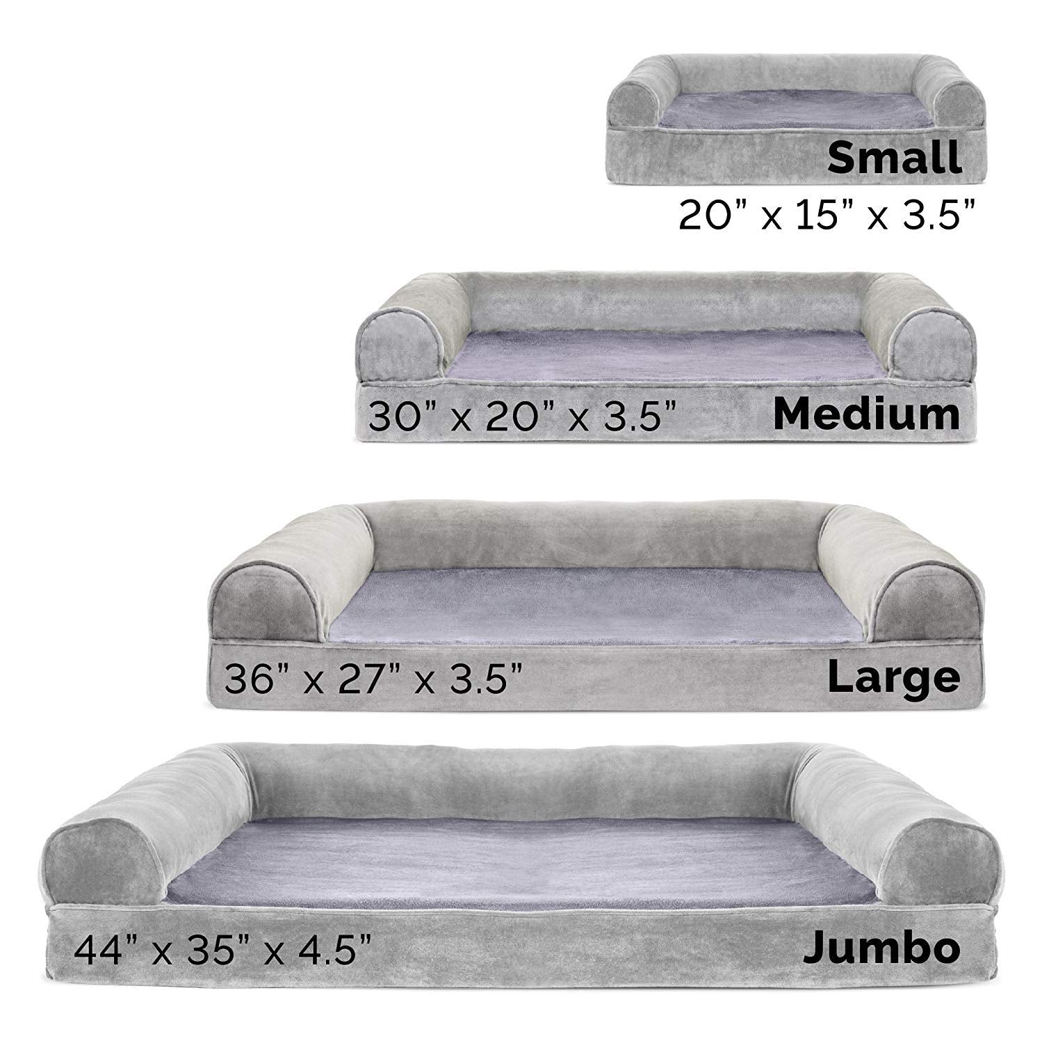 Furhaven Orthopedic Dog Bed For Large Dogs W/ Removable Bolsters & Washable Cover, For Dogs Up To 95 Lbs - Faux Fur & Velvet Sofa - Smoke Gray, Jumbo/Xl