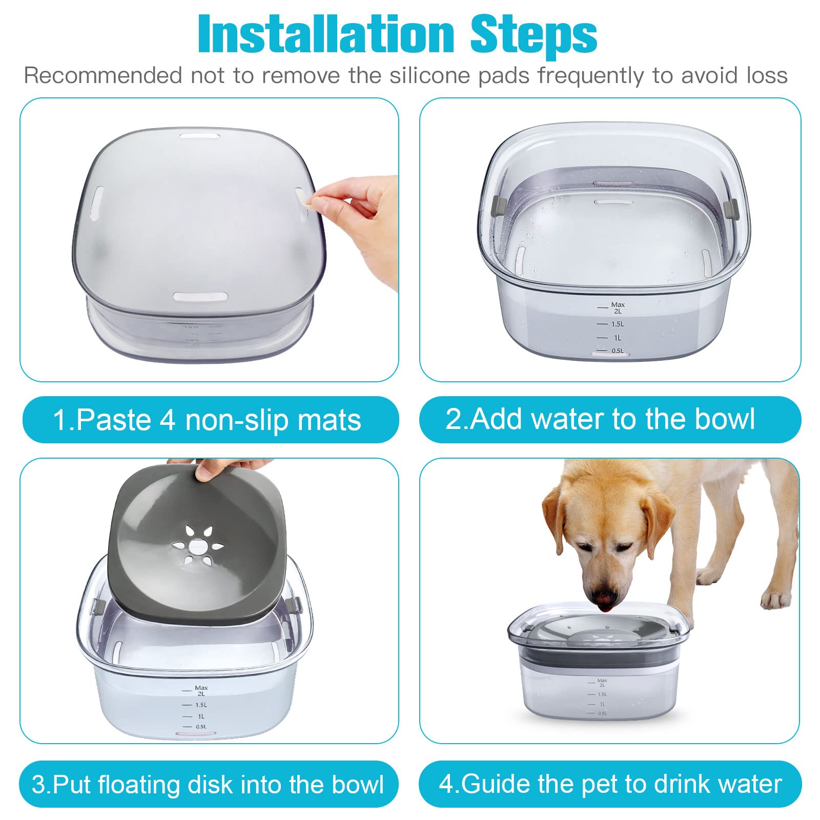 UPSKY 70oz No Spill Dog Water Bowl - Large Capacity Spill Proof Feeder for Cats & Dogs, Travel-Friendly Design, Grey