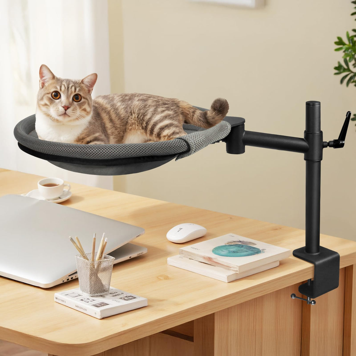 Crazydeer Cat Desk Bed, 360 Rotating & Adjustable Shelf Mount, Elevated Cat Hammock With Washable Air Mesh Fabric Nest, Breathab