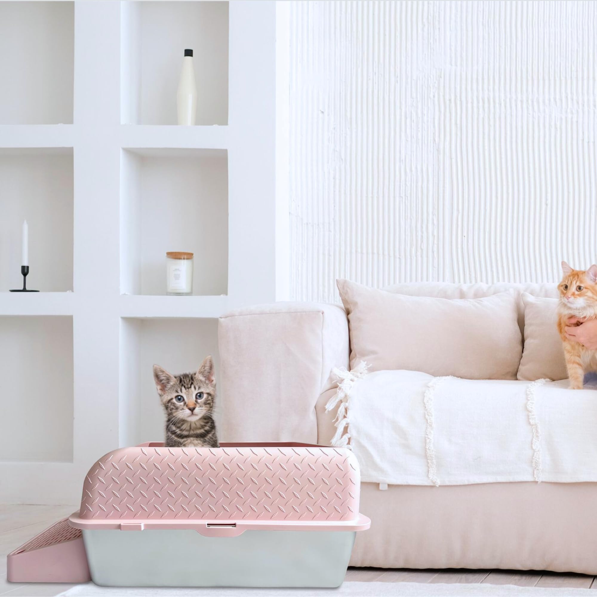 Pink Litter Box Extra Large Xl Stainless Steel. Cat Litter Box High Sided Covered Lid Enclosure Includes Litter Scoop With Holde