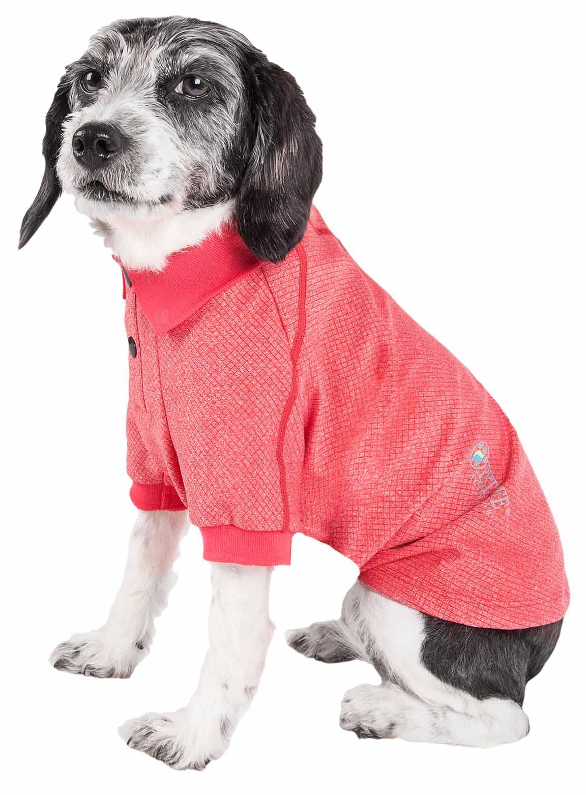 Pet Life ® Active 'Fur-Flexed' Fitness and Yoga Pet T-Shirt Dog Polo - Breathable Dog Shirt Featuring 4-Way Relax-Stretch, Reflection and Quick Dry Technology - Performance Dog Clothes Red