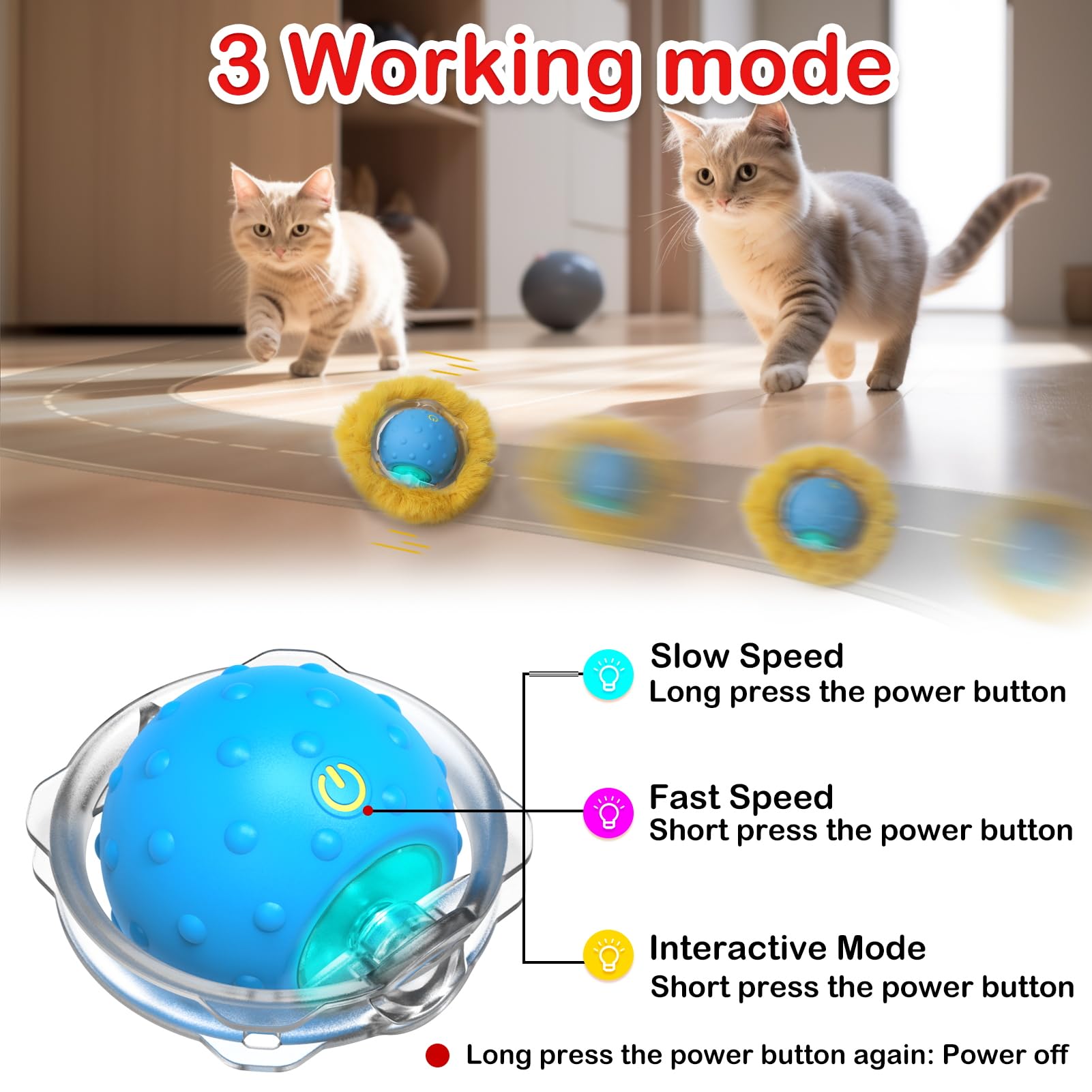 Giociv Interactive Cat Toys Ball Fast Rolling In Pocket, Motion Activate Chirping Cat Toy Hide And Seek Mouse Catching Game