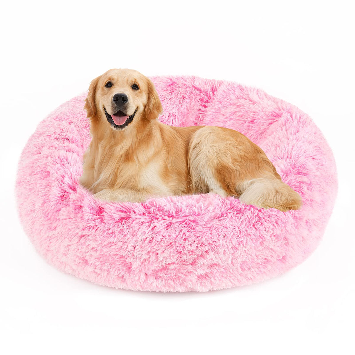 Noyal Calming Donut Dog Bed For Small To Medium Dogs & Cats - Plush Faux Fur Anti-Anxiety Pet Bed With Machine Washable Cover & Non-Slip Base