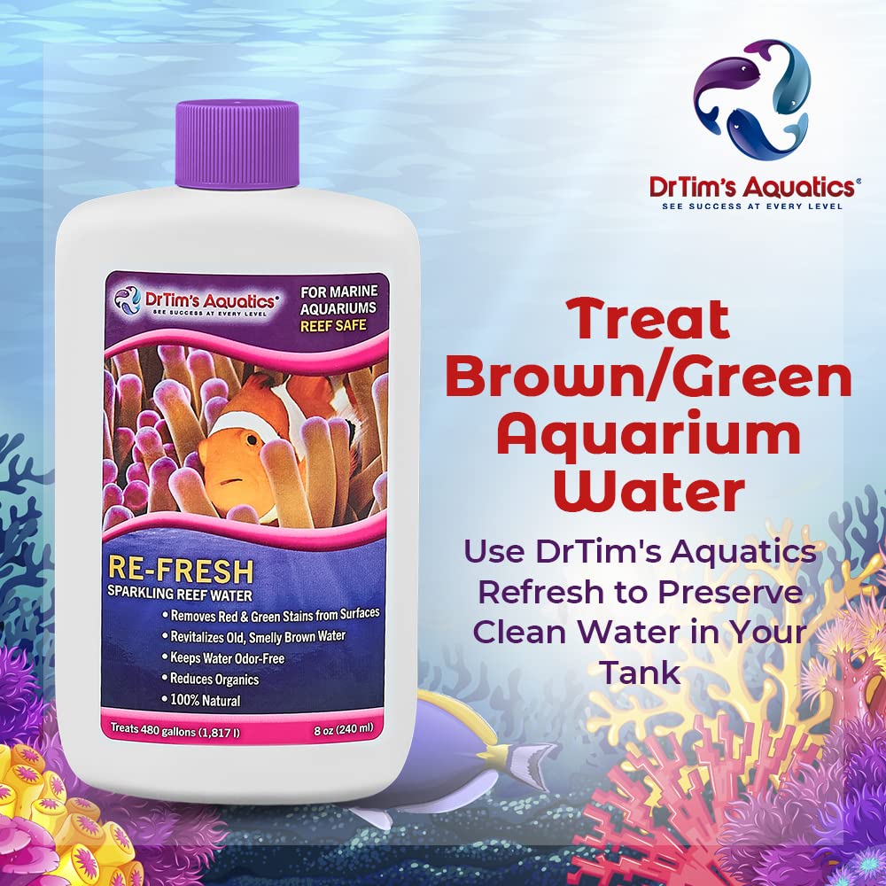 DrTims Aquatics Re-Fresh for Reef Aquariums - 8 oz - 100% Natural Fish Tank Sanitizer and Revitalizer - Fresh, Crystal-Clear, Sp