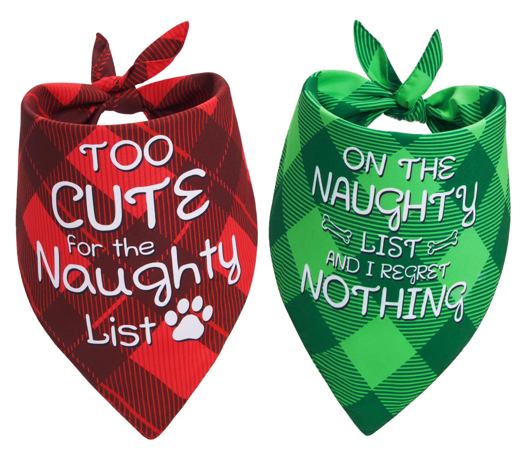 Earus Christmas Dog Bandanas Funny, Dog Christmas Scarf 2 Packs, Pets Festive Plaid D  cor for Medium Large Dogs