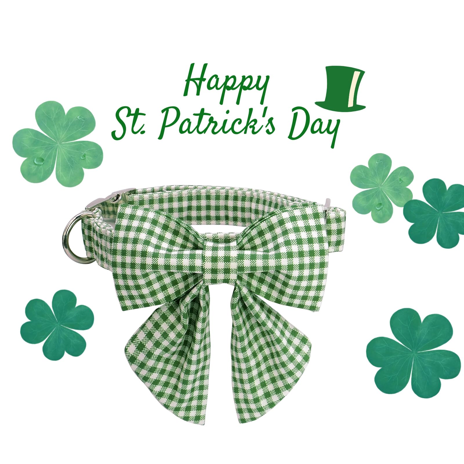 Lionet Paws Dog Collar With Sailor Bow, Durable Adjustable And Comfortable Green Bowtie Collar For Dogs, Large, Neck 16-24In