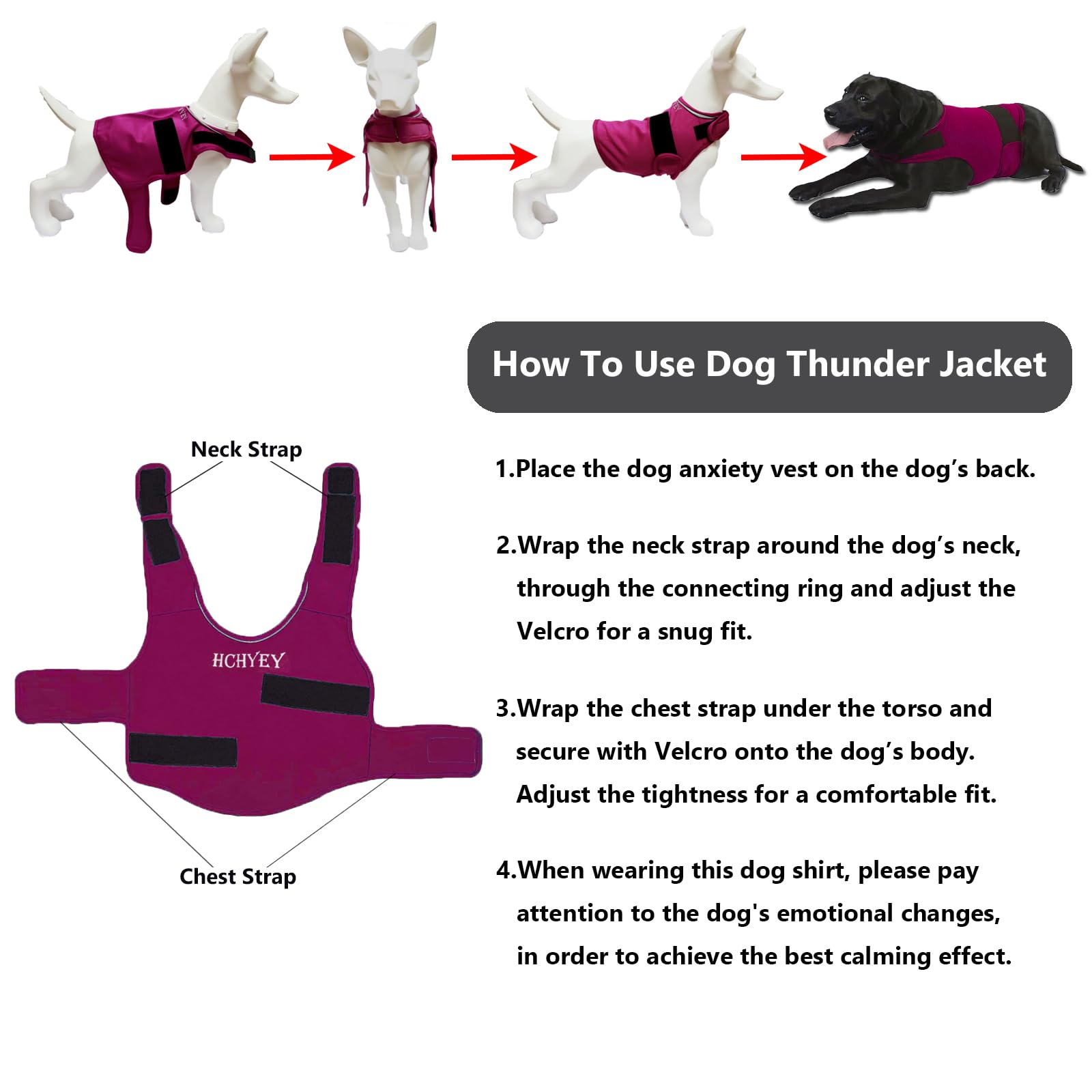 HCHYEY Dog Anxiety Jacket, Skin-Friendly Dog Calming Shirt - Dog Coat for Thunder, Fireworks and Separation - Keep Pet Calm With