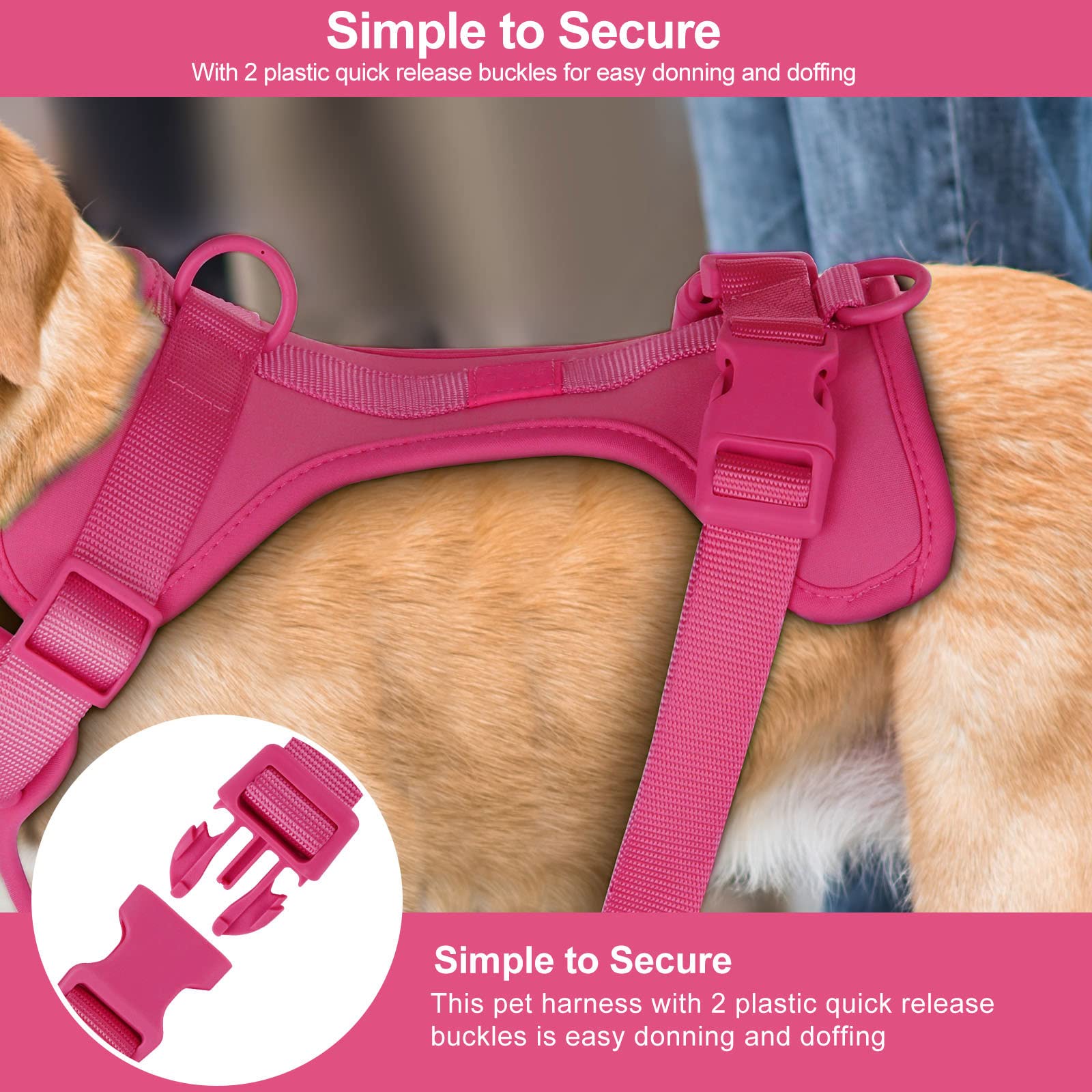 Wisedog No Pull Lightweight Dog Vest Harness With Soft And Comfortable Cushion, Breathable Mesh, For Small Medium Large Dogs Walking (S(Neck: 9.84'-14.17';Chest: 14.17'-22.05'), Peacock Pink)