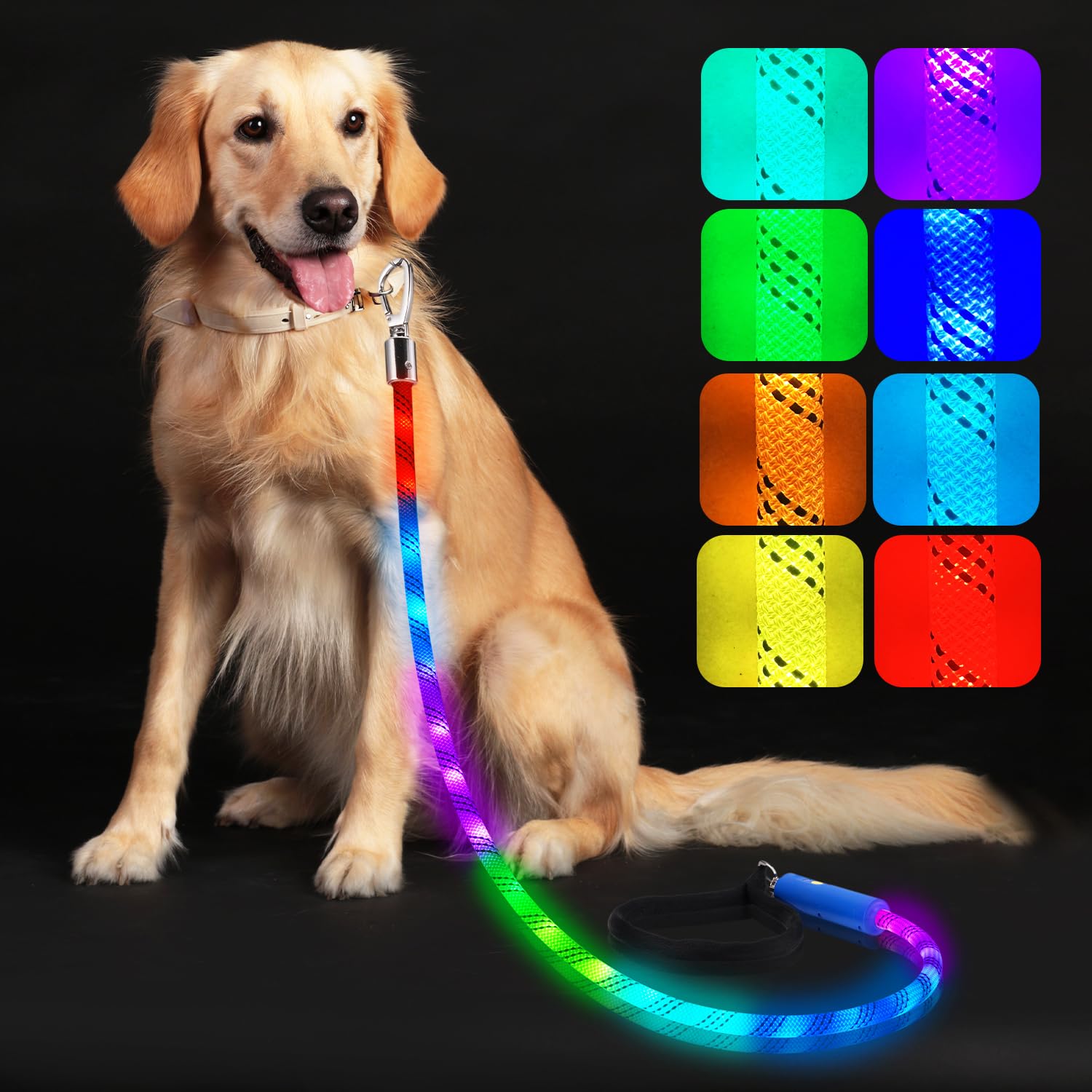 Xeuch Light Up Dog Leash, Led Pet Leash For Night Walking,13 Lighting Modes, Rechargeable Dog Lights, Glow In The Dark Walking L