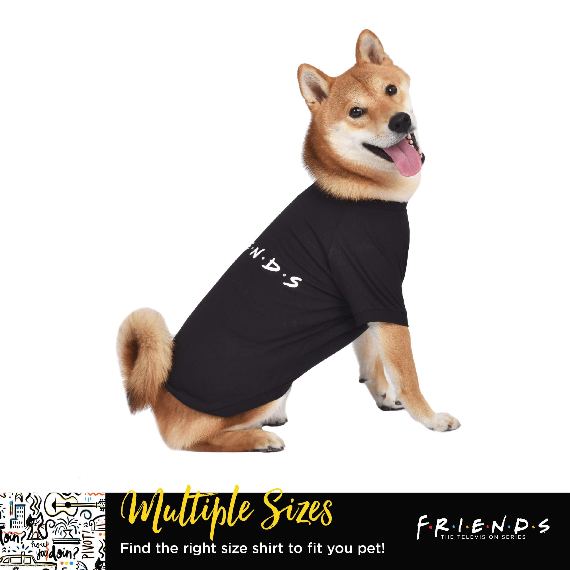 Friends the TV Show Iconic Logo Dog T Shirt in Black  Soft Dog Shirt, Machine Washable Pull-Over Dog Tshirt, Light Weight and Se
