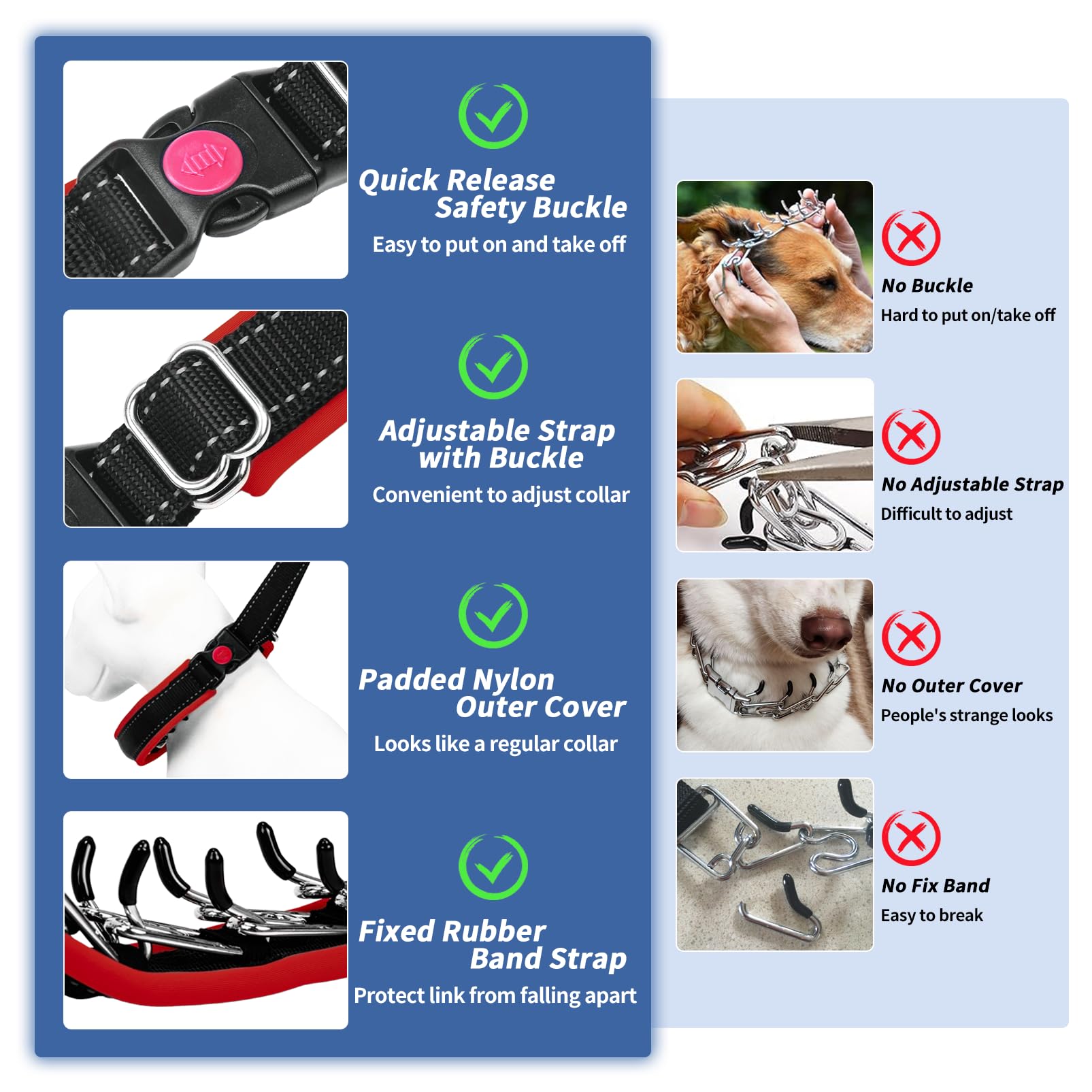Martingale No Pull Dog Collar, Heavy Duty Nylon With Buckle, Adjustable Anti Pull Reflective Slip for Large Medium Small Dog Tra