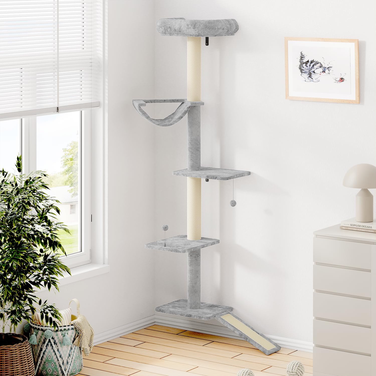NUNU LAB Wall Mounted Cat Climber Set, Wall Furniture Set, DIY Wall/Window Shelves, Scratching Post, Comfortable Bed, Cat Shelve