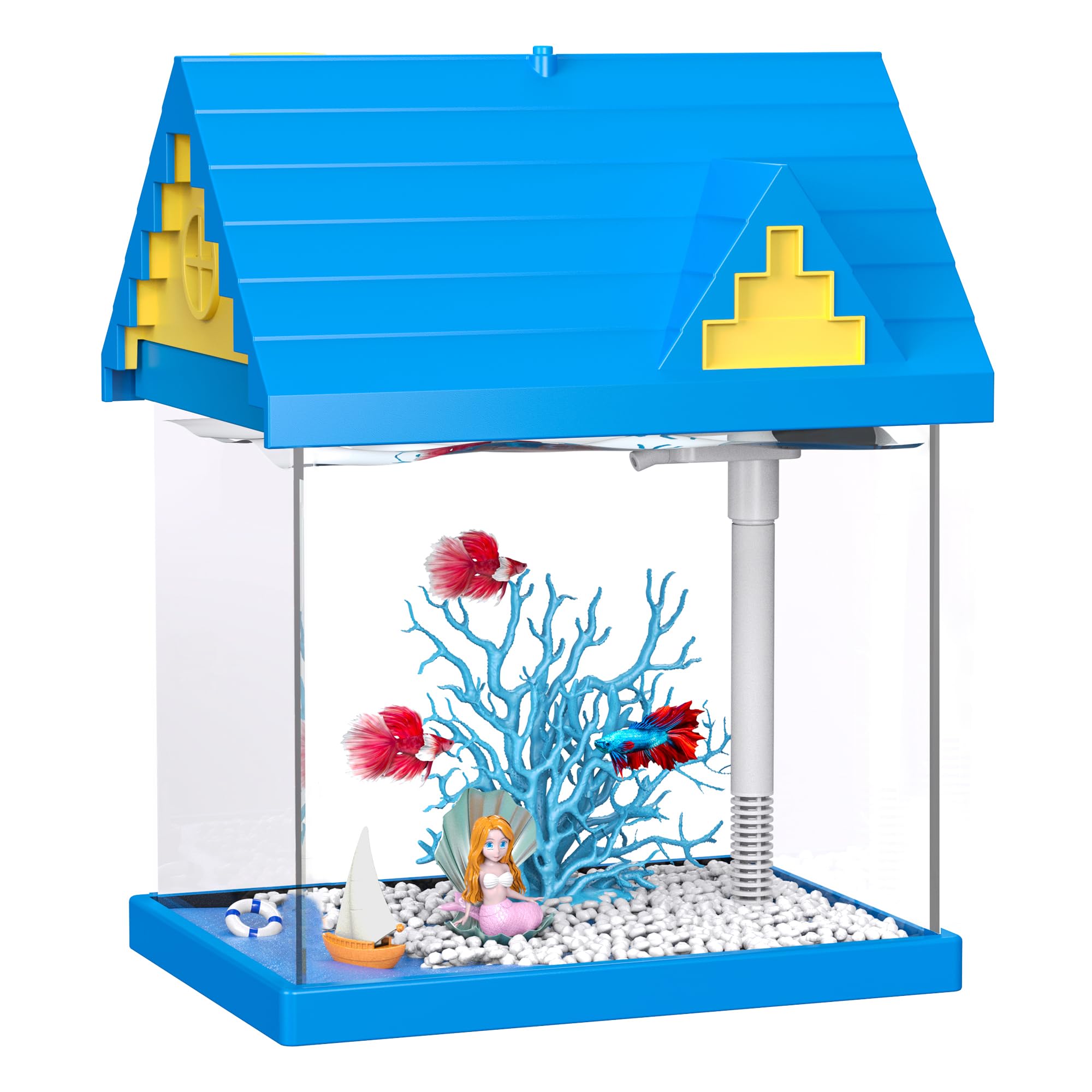 FREESEA Aquarium Betta Fish Tank: 2 Gallon Glass Betta Tank with Filter and Light for Shrimp Jellyfish Goldfish - Small Aquarium