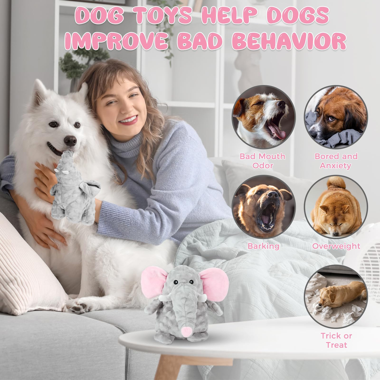 X-XDUN Dog Toys to Keep Them Busy Dog Toys for Small Medium Large Dogs Plush Animal Interactive Puppy Toys Cute Squeaky Elephant