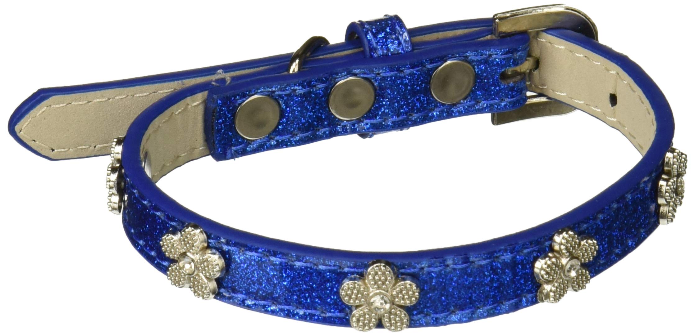 Dog, Puppy & Pet Widget Ice Cream Collar, Silver Flower Blue 14