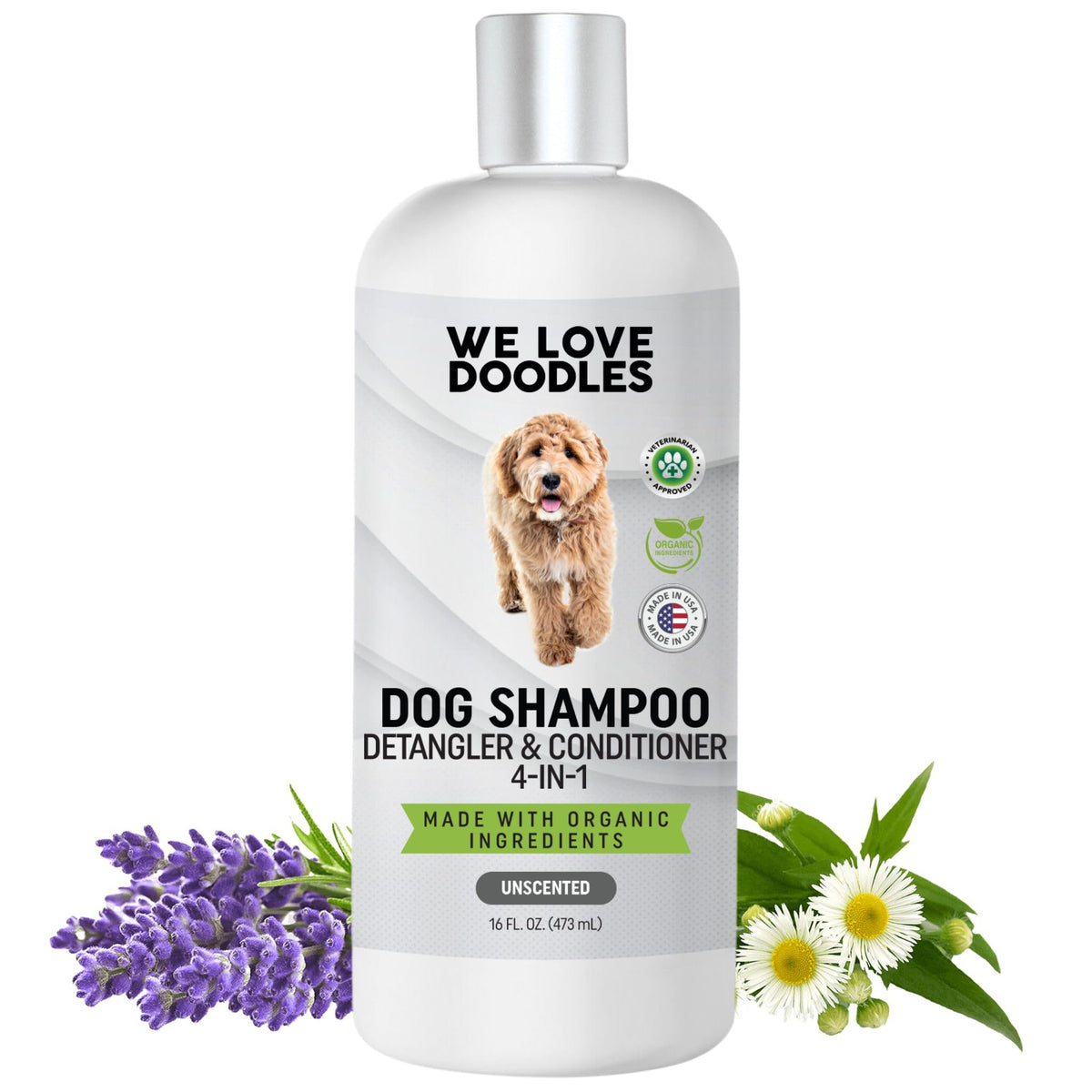 Usda Organic Dog Shampoo, Conditioner & Detangler - Best Shampoo For Goldendoodles, Poodles & Doodles - For Matted Pet Hair - Sensitive Skin Shampoo For Puppies - Made In The Usa, 16Oz (Unscented)