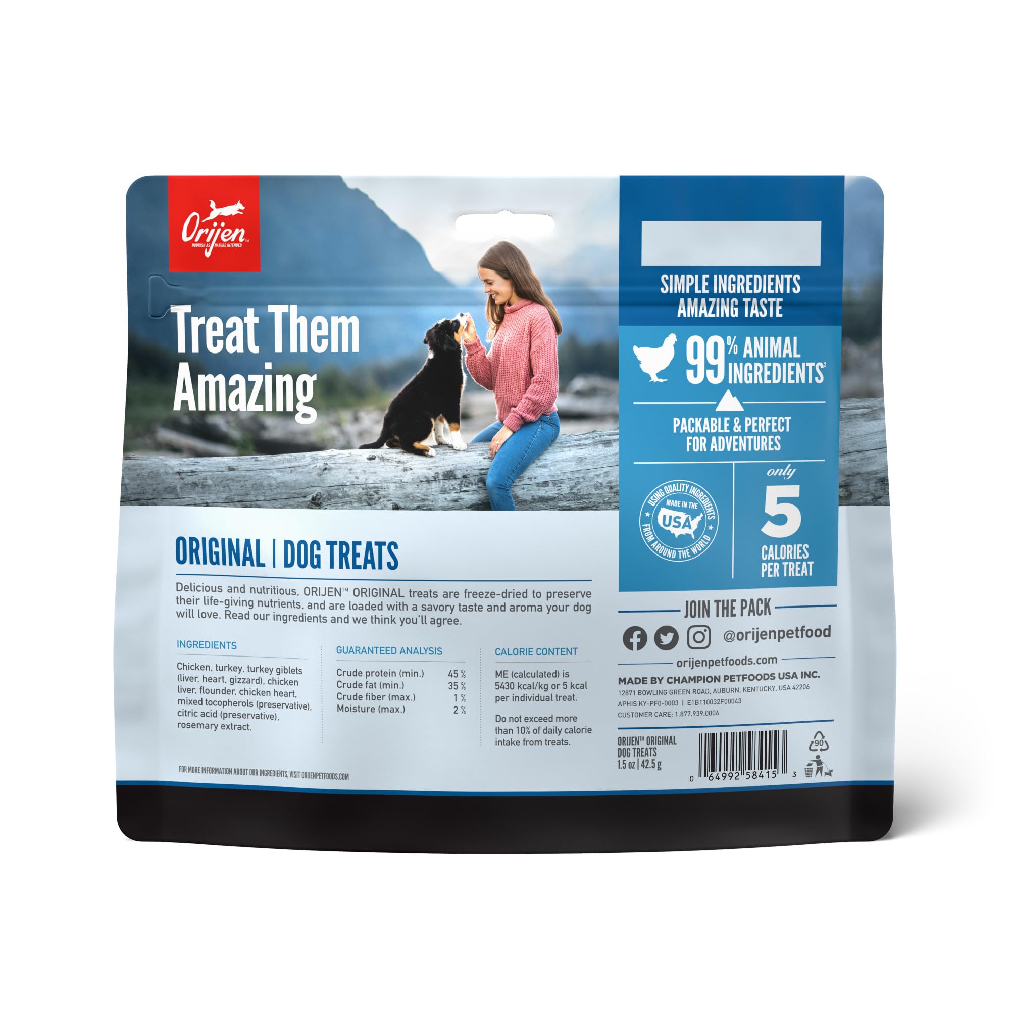 ORIJEN Freeze Dried Original Dog Treats, WholePrey Ingredients, 1.5oz