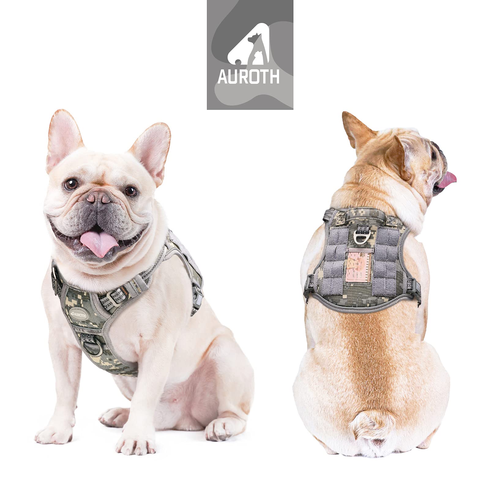 Auroth Tactical Dog Harness For Small Medium Large Dogs No Pull Adjustable Pet Harness Reflective K9 Working Training Easy Control Pet Vest Military Service Dog Harnesses Small Grey Camo