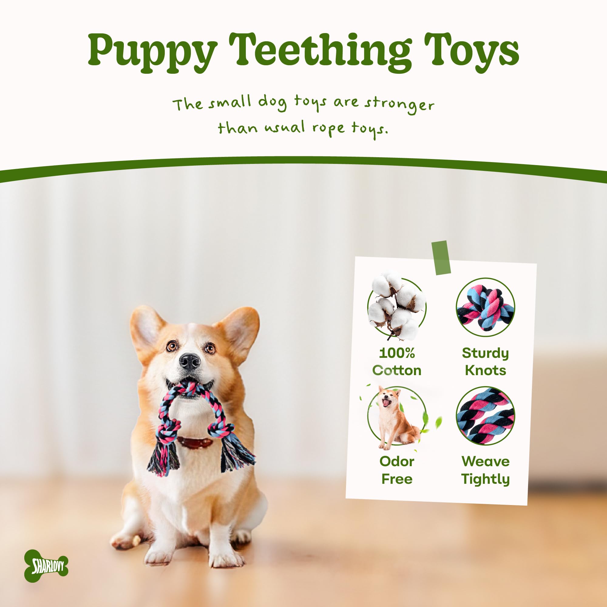 Sharlovy Puppy Rope Toy, Dog Rope Toy For Small Dogs, Puppy Teething Toys, Cotton Interactive Tug Of War Dog Toy For Puppies Bor