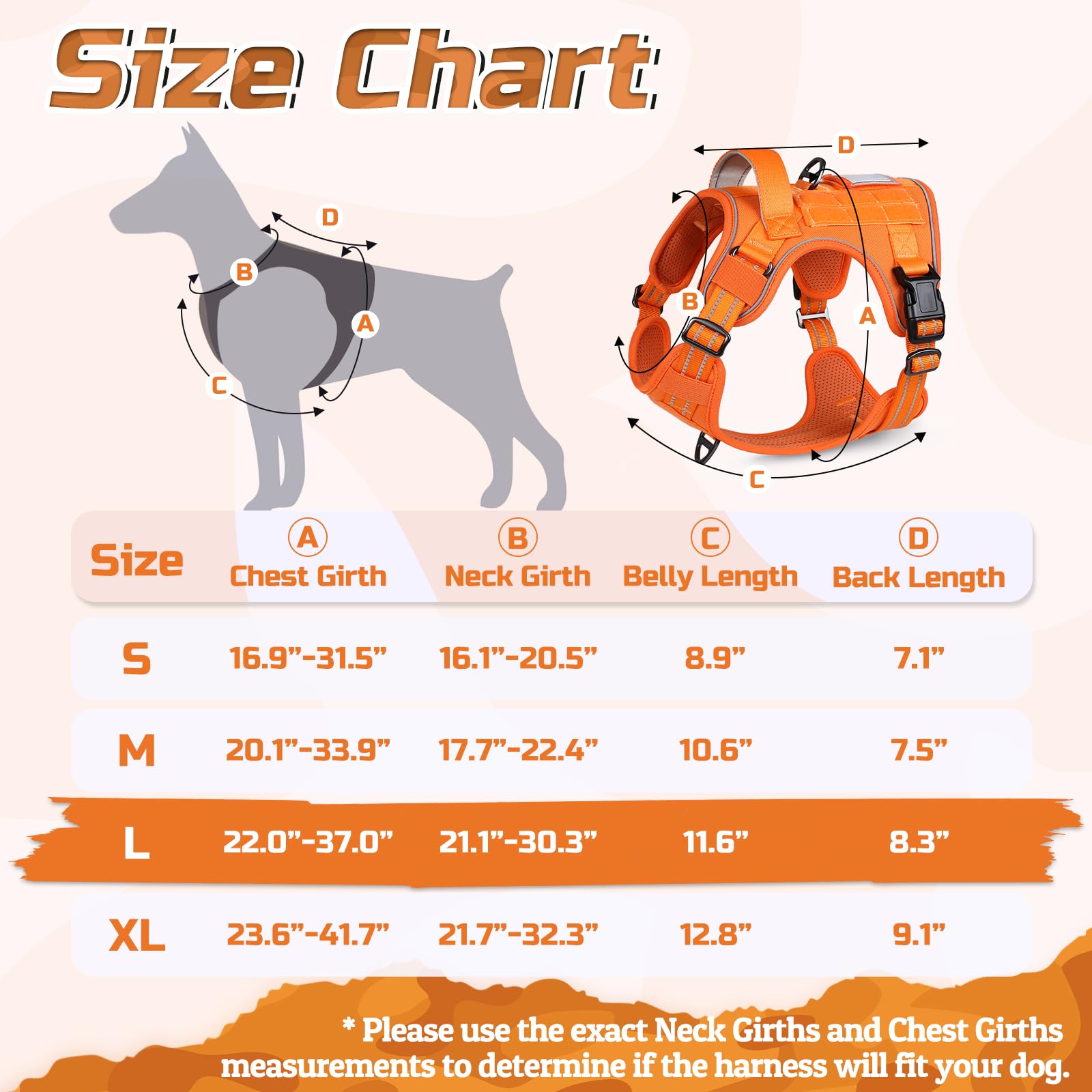 Rabbitgoo Tactical Dog Harness For Large Dogs, No Pull Military Dog Harness With Handle & Molle, Easy Control Service Dog Vest Training Walking, Adjustable Reflective Tactical Pet Harness, Orange, L