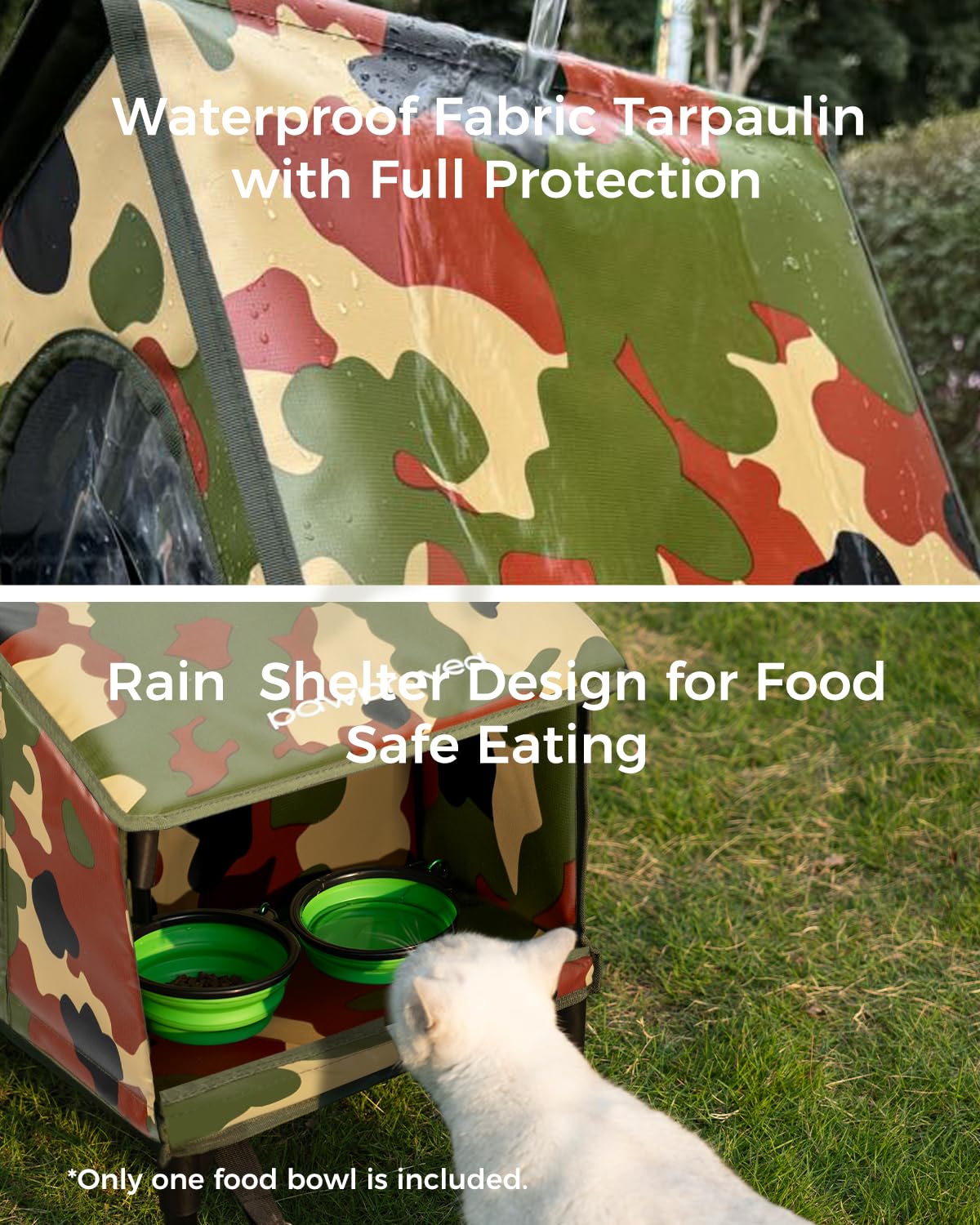Pawproved Heated Cat House For Outside, Indestructible Outdoor Cat House With Dinning Room In Winter, 100% Waterproof Cat Shelte