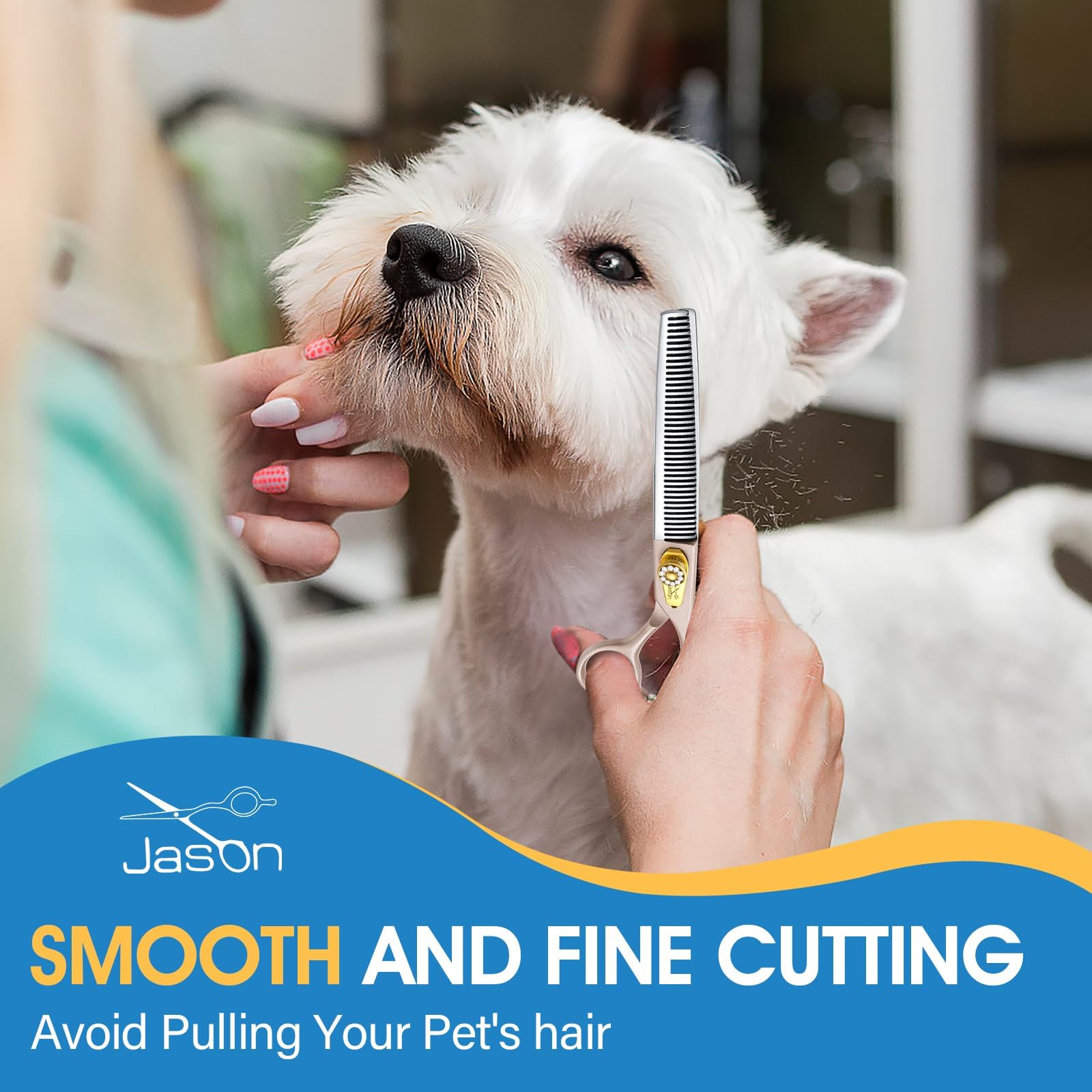 Jason Professional Dog Grooming Scissors - 7 Inch Thinning Shear Japanese 440C Stainless Steel Diamond Screw With 40 Teeth Dog B