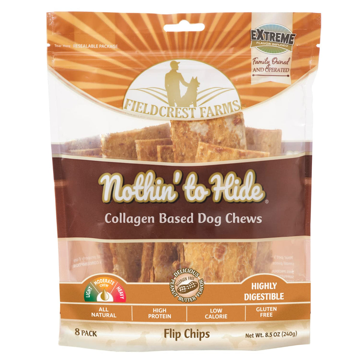 Fieldcrest Farms Nothin To Hide Flip Chips Chews For Dogs - All Natural Rawhide Alternative Treats For Dogs, Chicken, Beef Or Peanut Butter Flavor Snack For All Breed Dogs (Peanut Butter, 8.5 Oz)