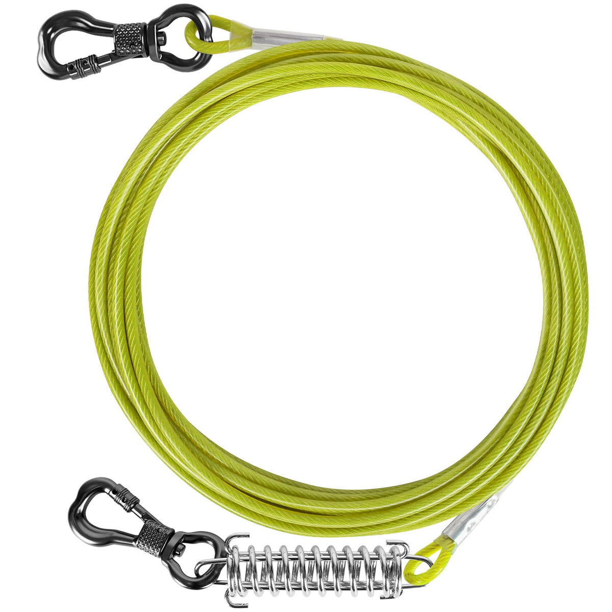 Tresbro 20Ft Dog Tie Out Cable, Heavy Duty Dog Chains For Outside With Spring Swivel Lockable Hook, Pet Runner Cable Leads For Yard, Green Dog Line Tether For Small Medium Large Dogs Up To 500 Lbs